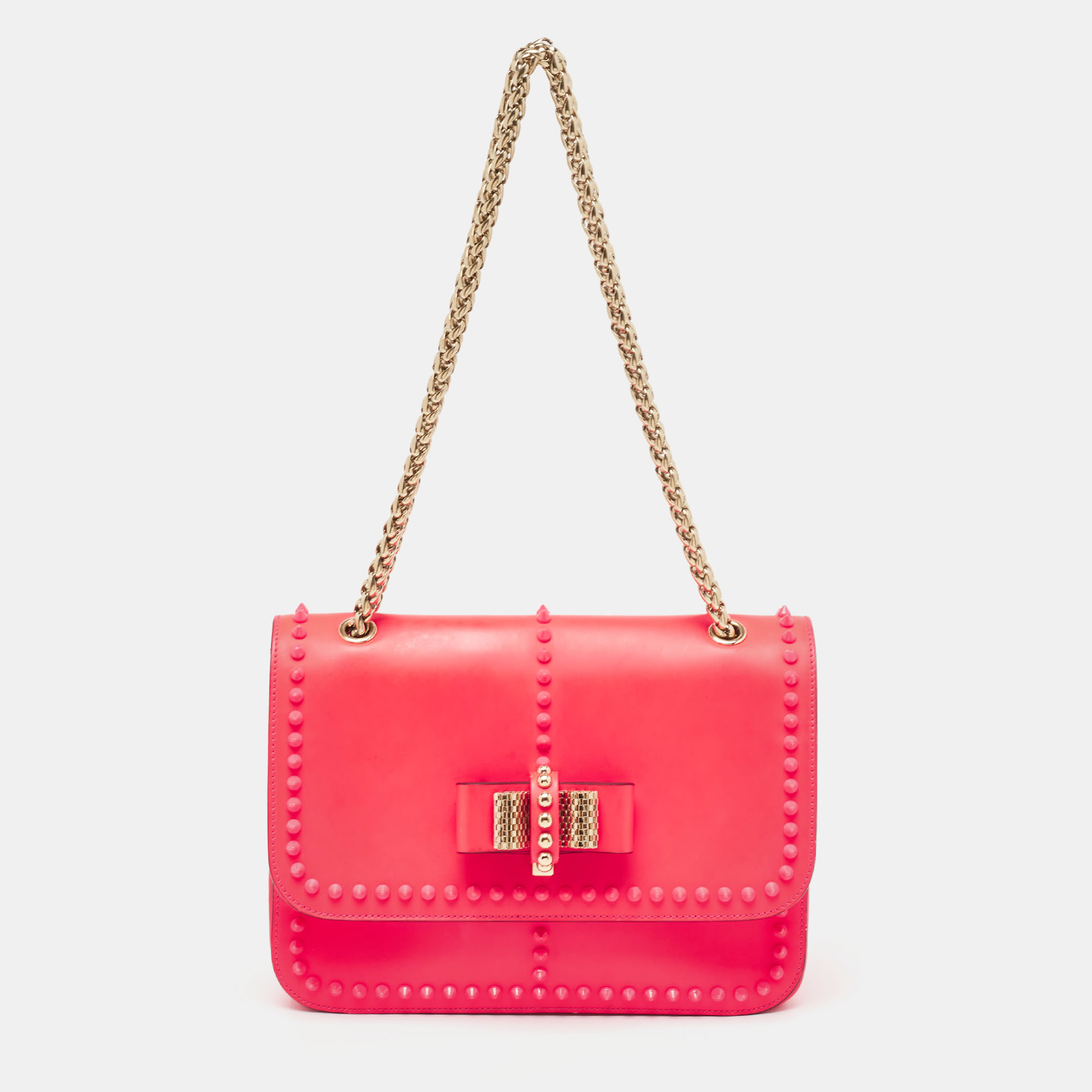Pre-owned Christian Louboutin Neon Pink Matte And Patent Leather Sweet Charity Shoulder Bag