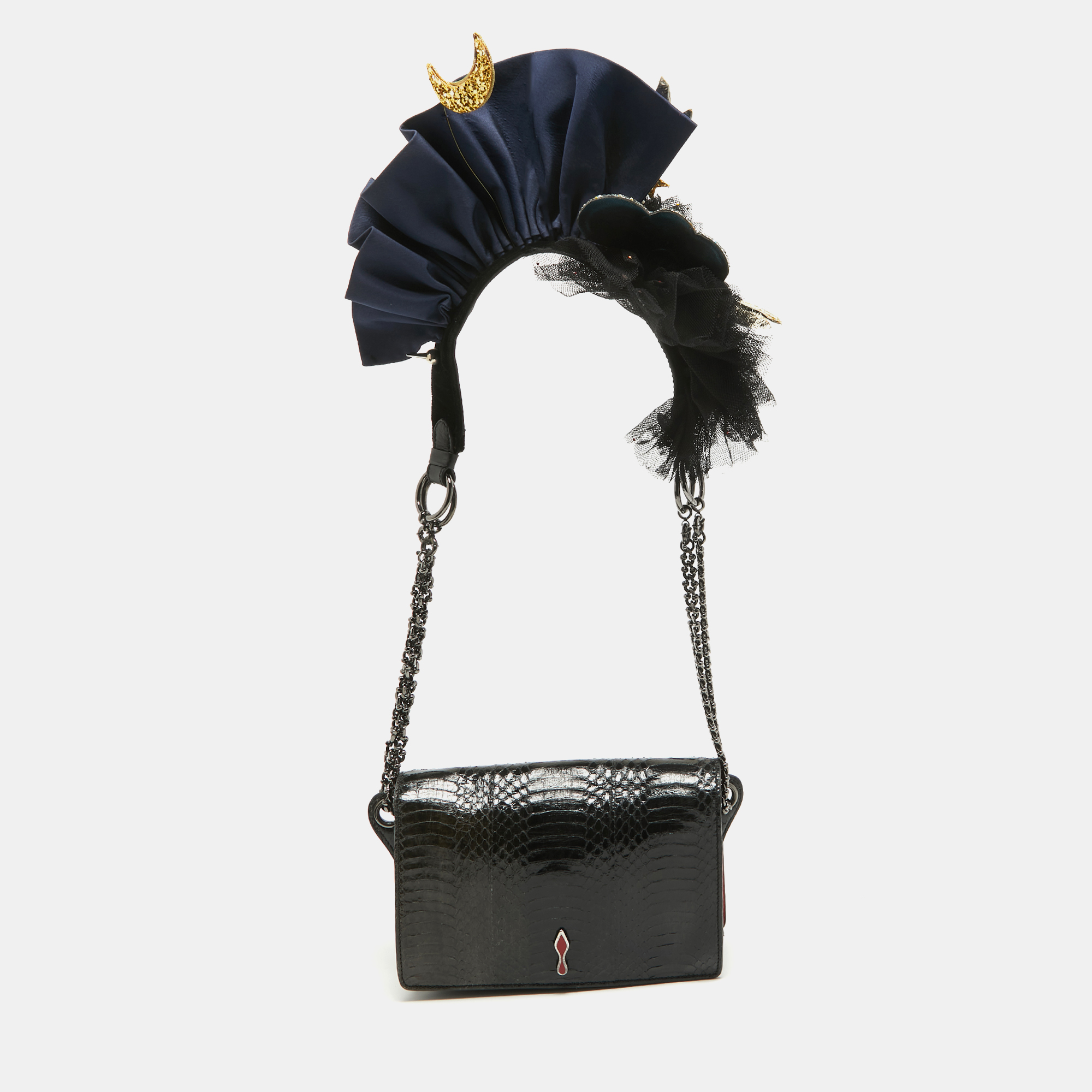 

Christian Louboutin Black Watersnake Leather Flap Embellished Chain Bag