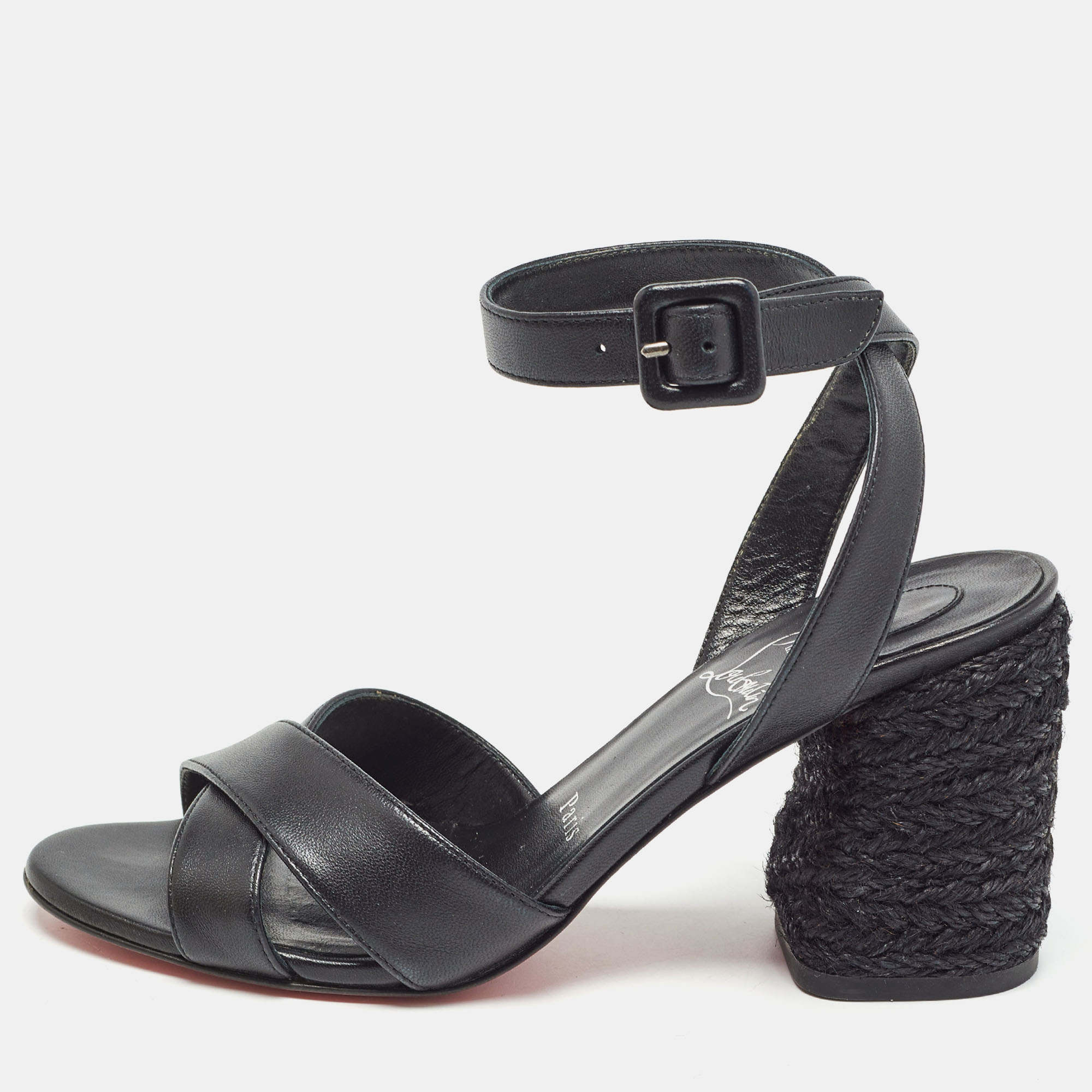 

Christian Louboutin Black Leather Summer Mariza Sandals Size