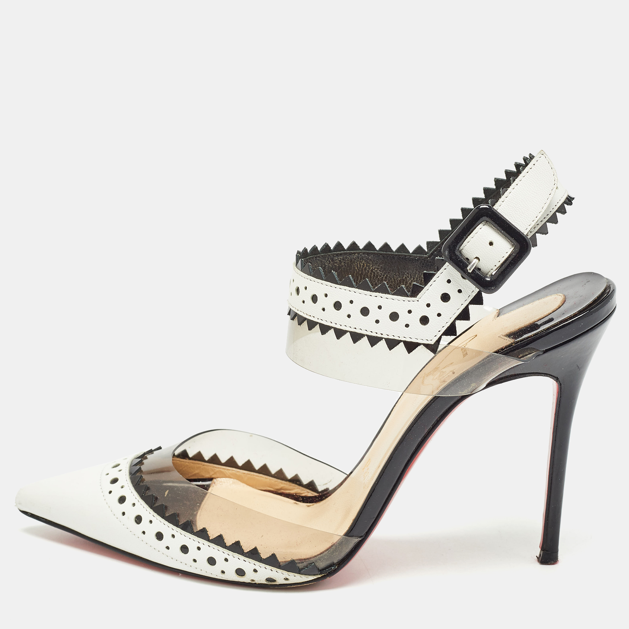 

Christian Louboutin White/Black Leather and PVC Chouette Pumps Size