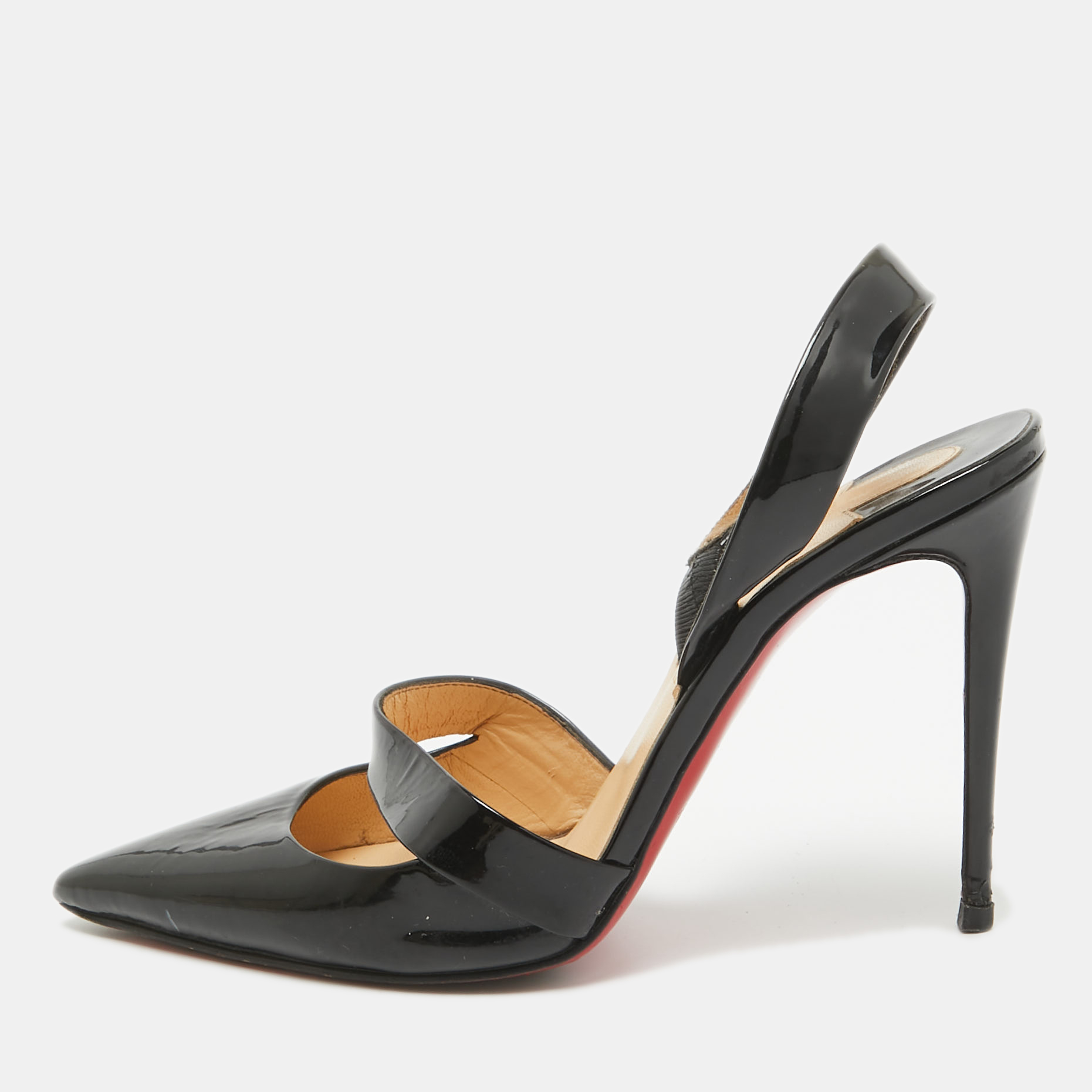 

Christian Louboutin Black Patent Leather Actina Slingback Pumps Size