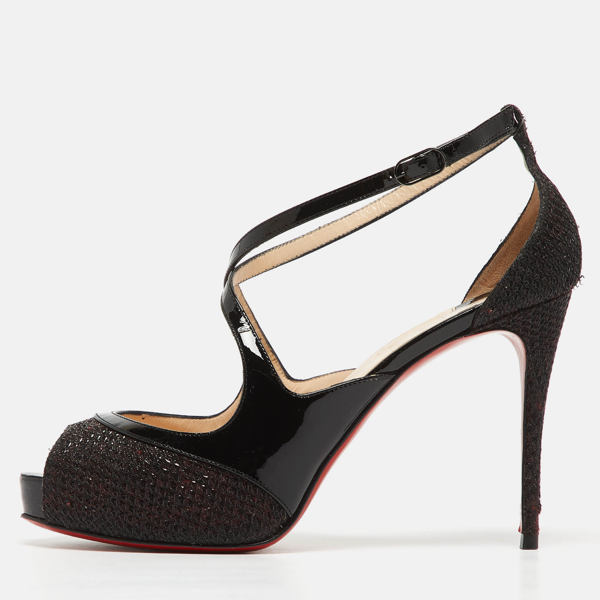 

Christian Louboutin Black Patent Leather and Glitter Mira Bella Sandals Size