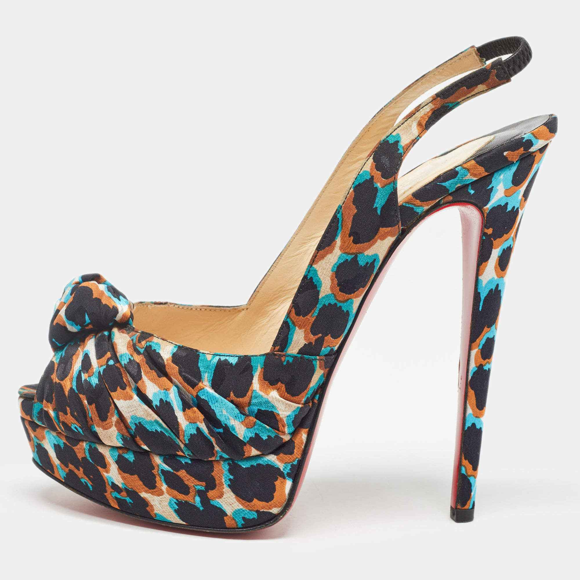 

Christian Louboutin Multicolor Printed Canvas Jenny Platform Slingback Pumps Size