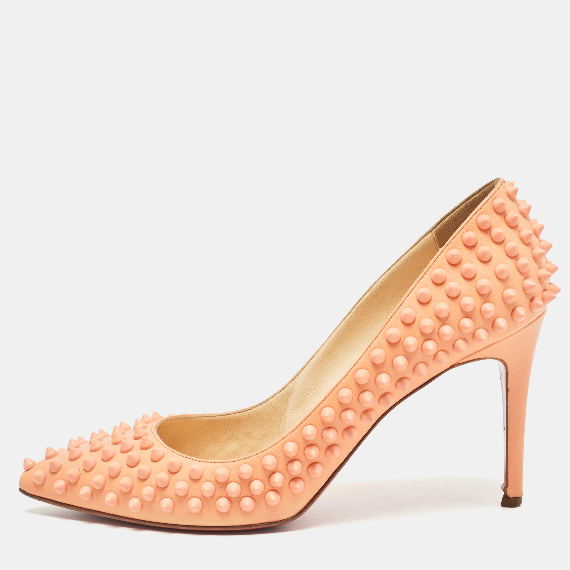 

Christian Louboutin Light Orange Leather Pigalle Spikes Pumps Size