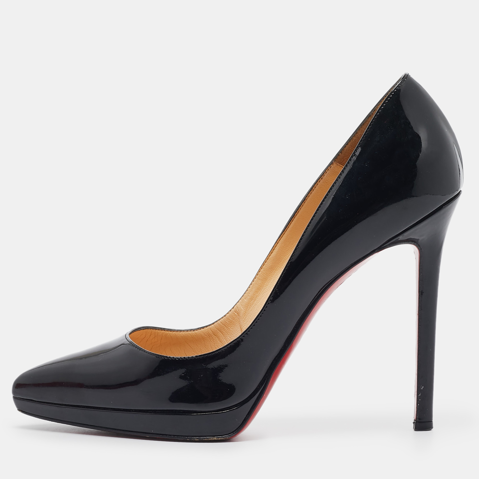 Pre-owned Christian Louboutin Black Patent Leather Pigalle Plato Pumps Size 38