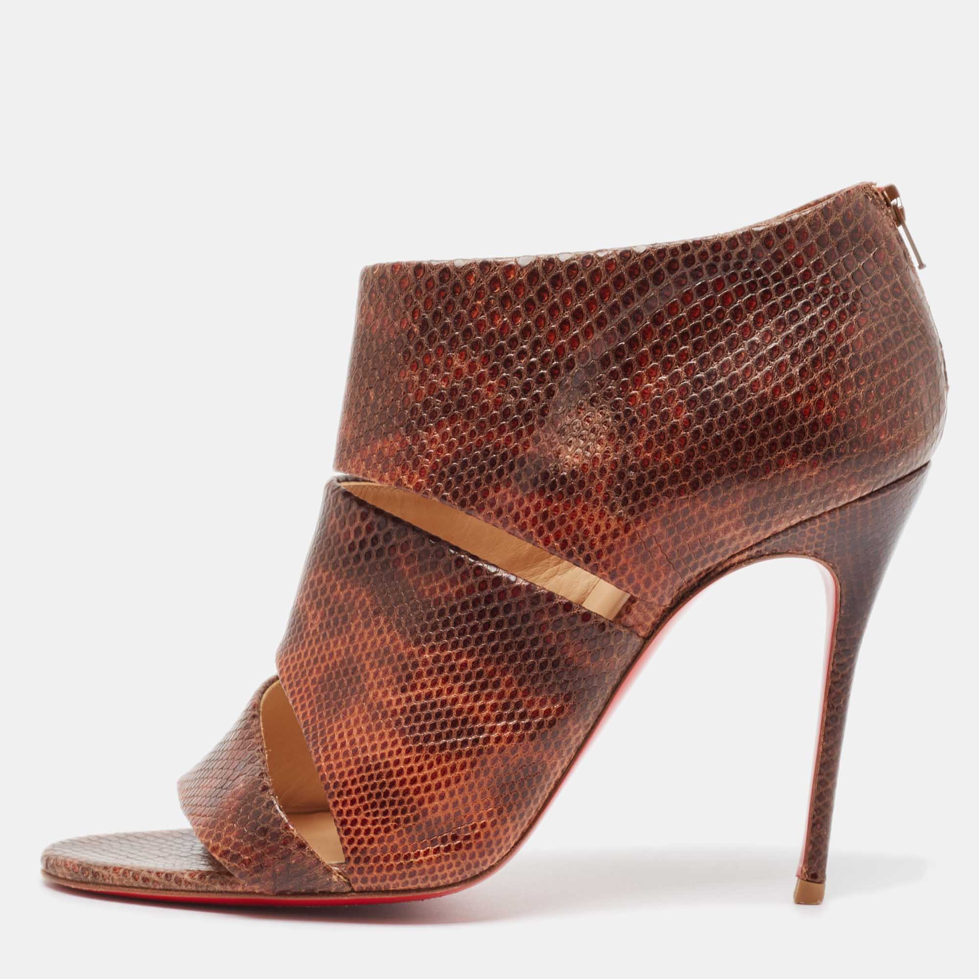 

Christian Louboutin Brown Karung Leather Cachottiere Sandals Size
