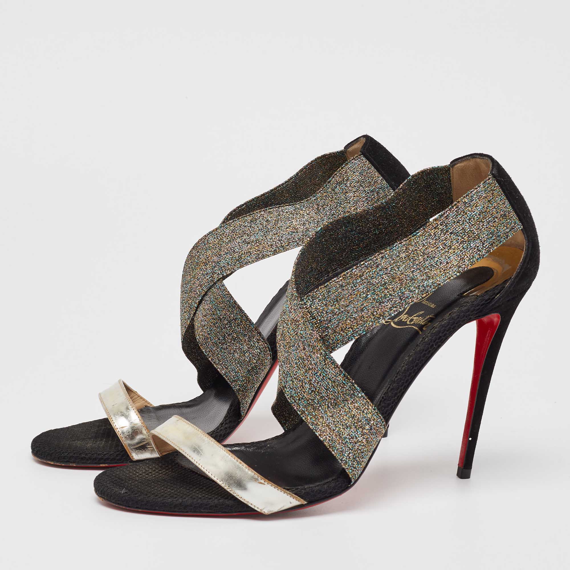 Christian Louboutin Multicolor Elastic and Leather Elastagram Sandals Size 39.5 