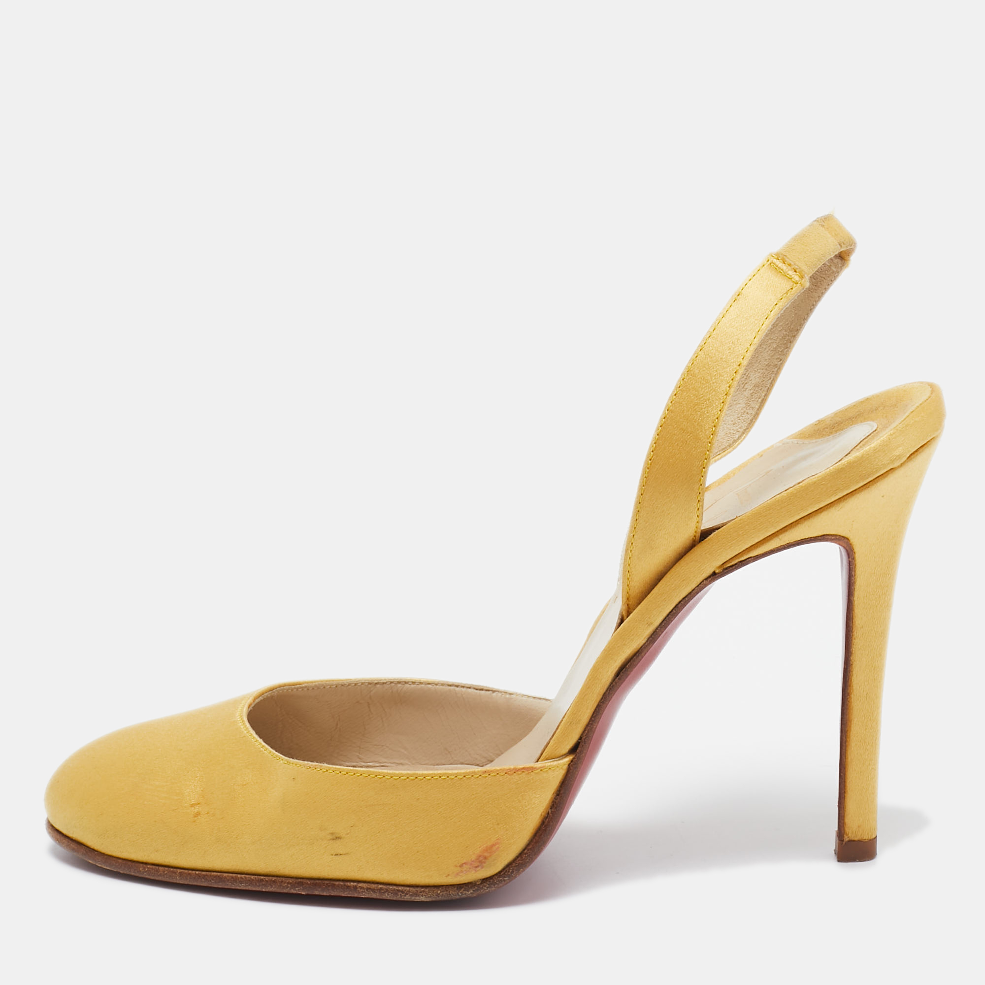 Pre-owned Christian Louboutin Yellow Satin Picador Slingback Pumps Size 36.5