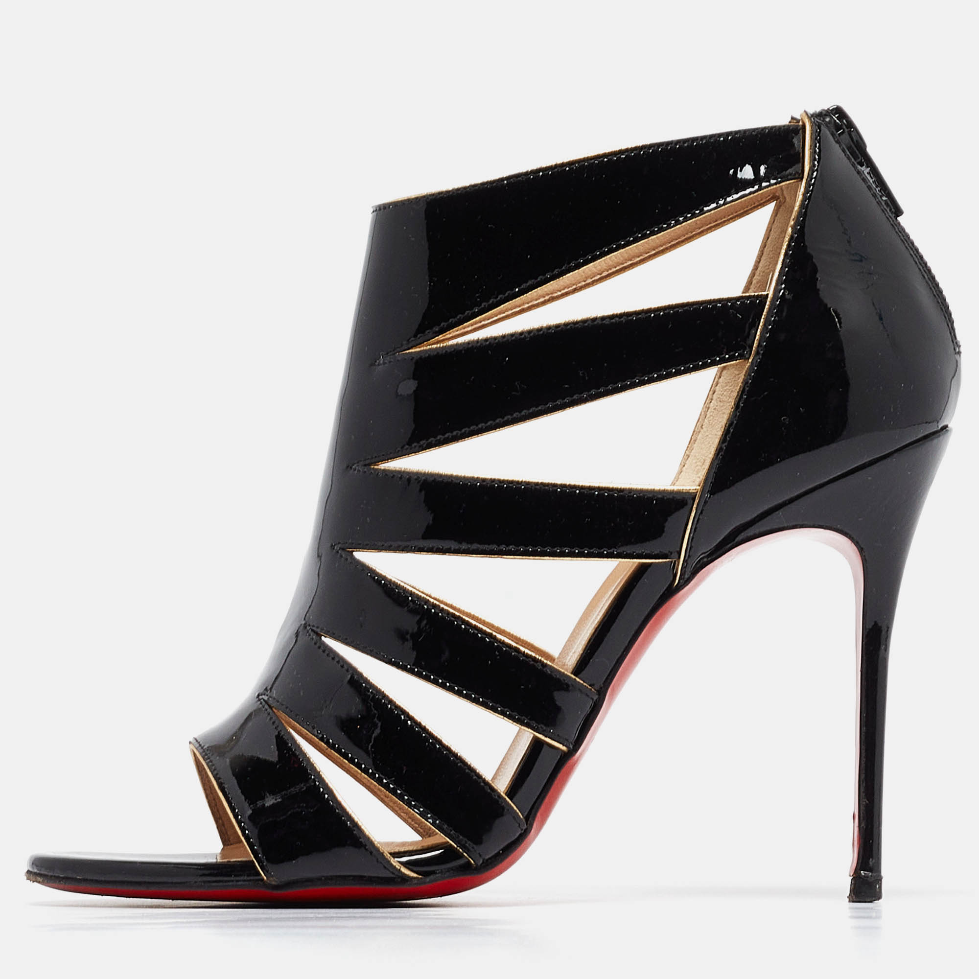 

Christian Louboutin Black Patent Leather Beauty K Cage Booties Size