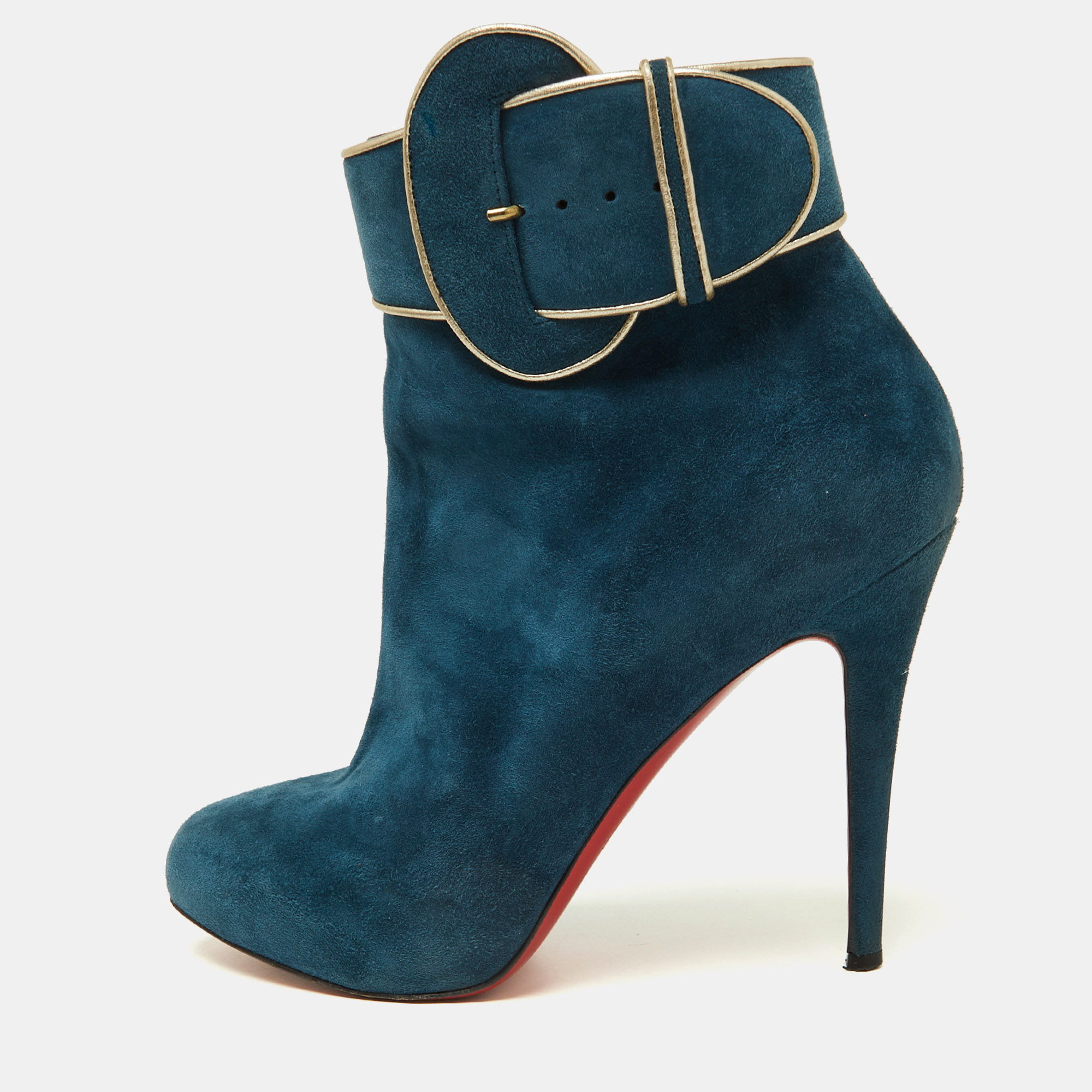 

Christian Louboutin Blue Suede Trottinette Ankle Boots Size