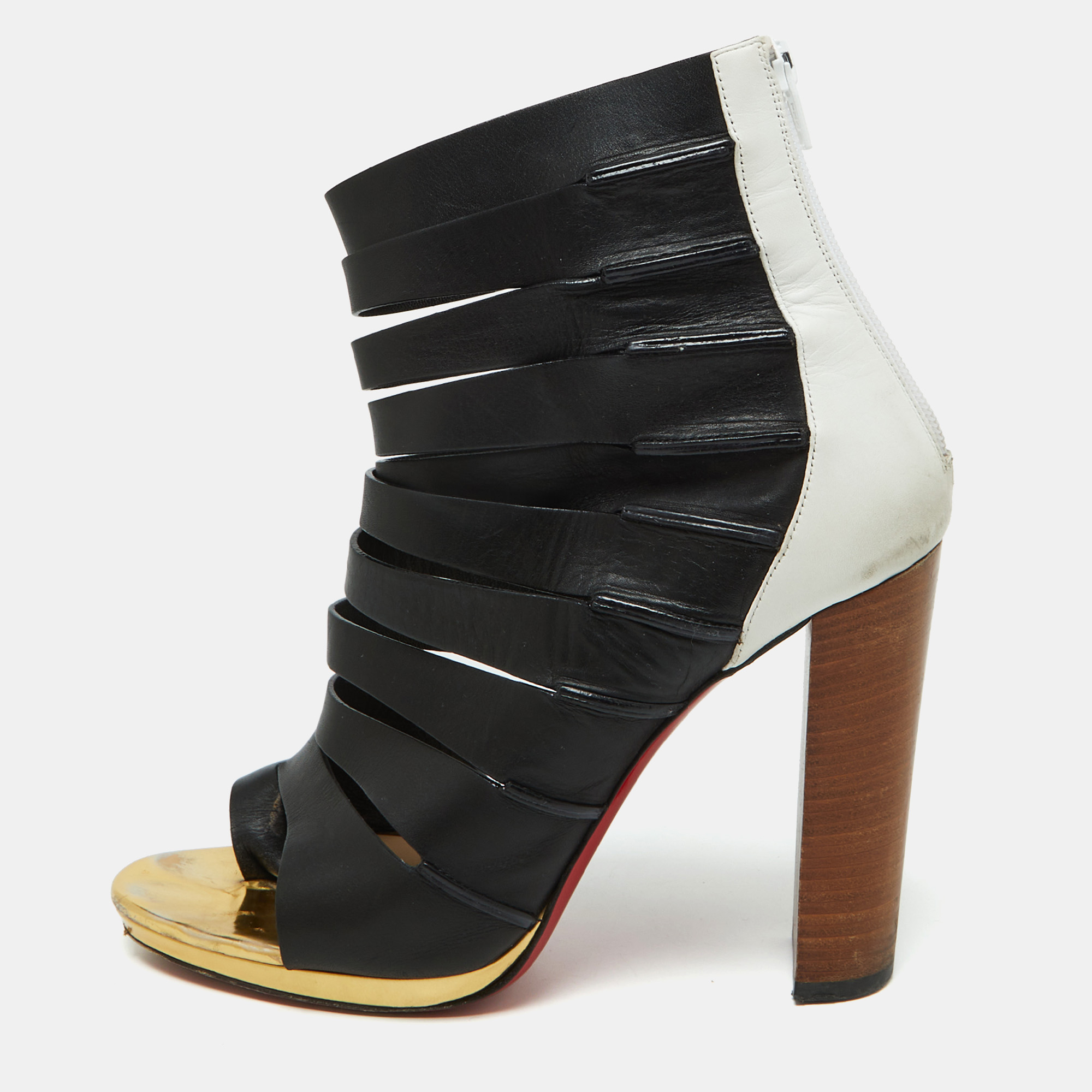 

Christian Louboutin Tri Color Leather Decoupata Strappy Booties Size, Multicolor