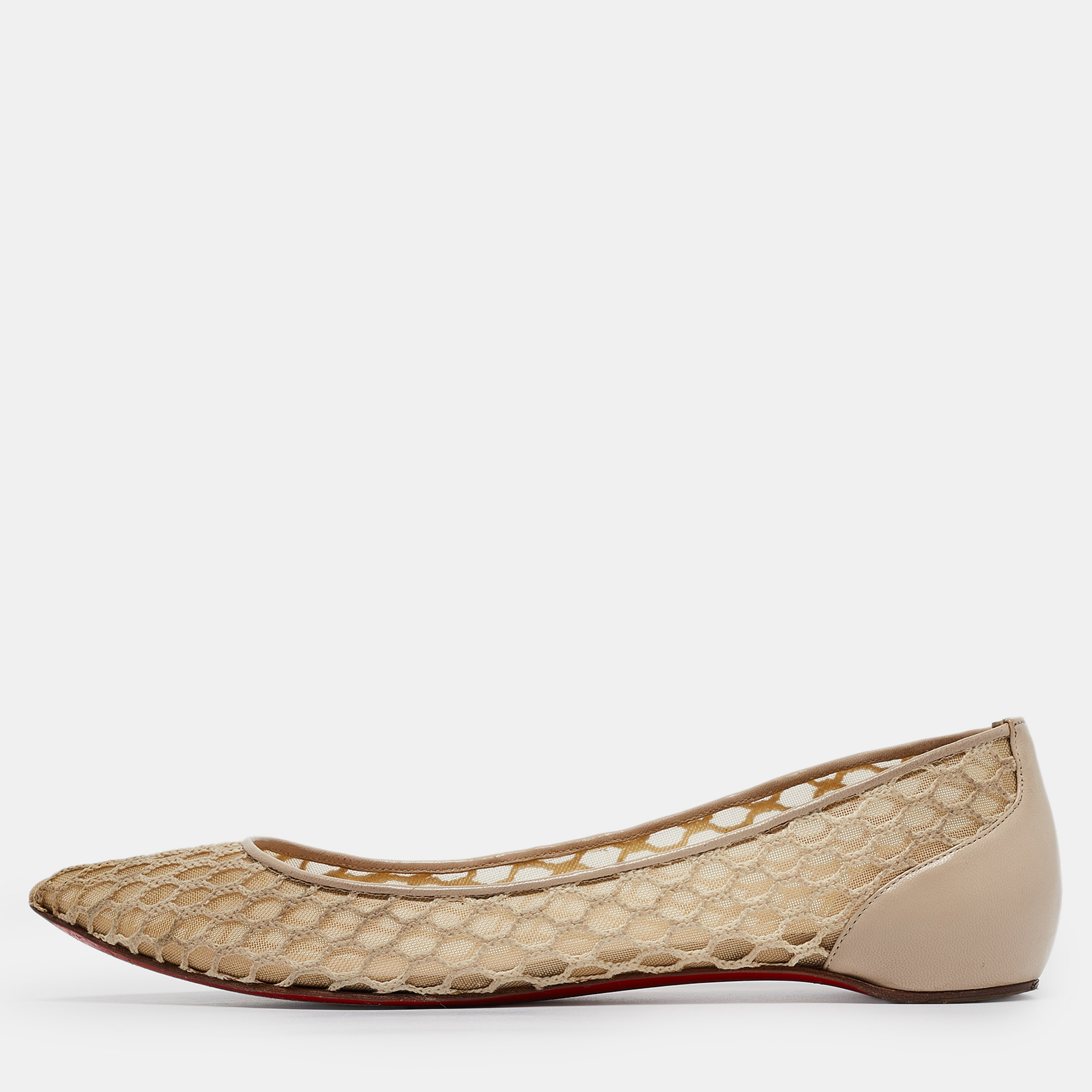 

Christian Louboutin Beige Leather and Mesh Pigaresille Ballet Flats Size