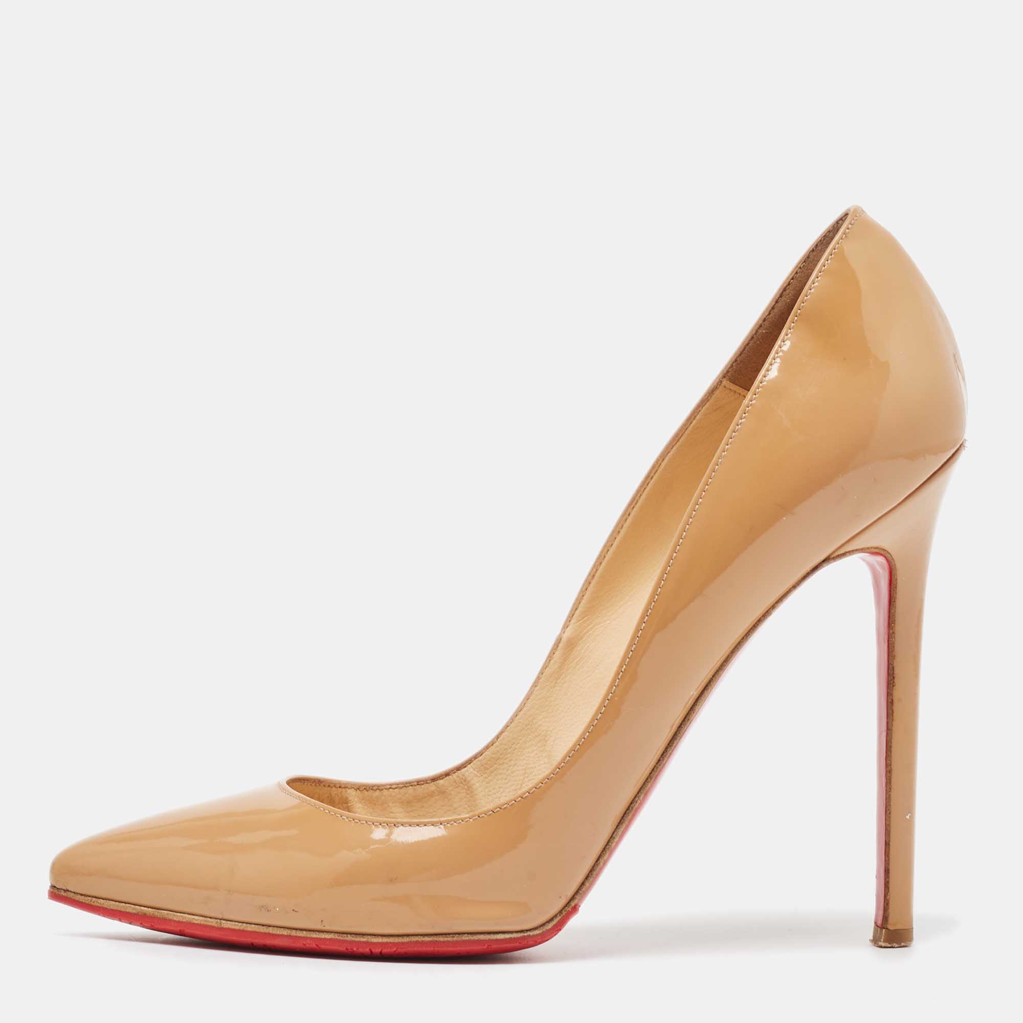 

Christian Louboutin Beige Patent Leather Pigalle Follies Pumps Size