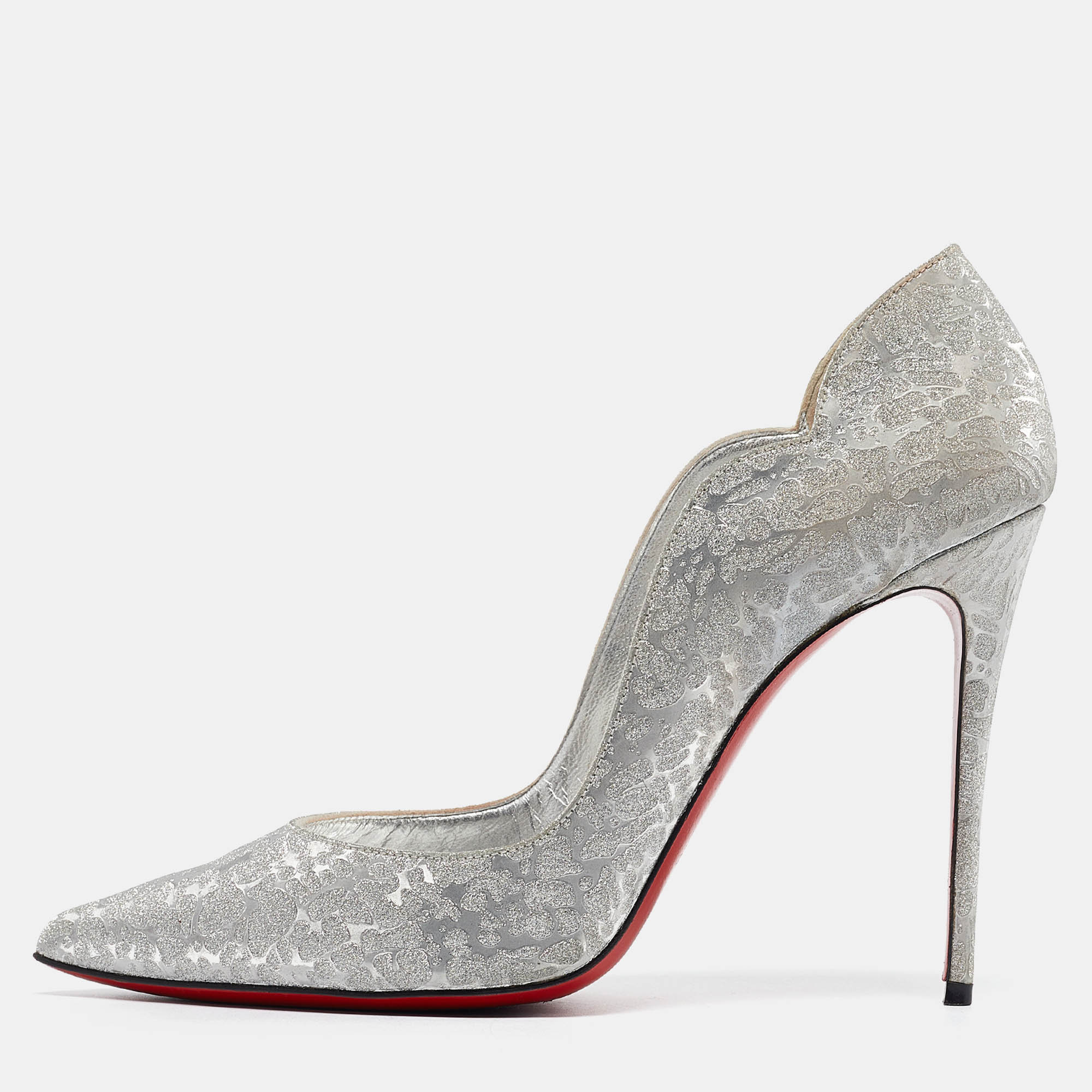 

Christian Louboutin Silver Glitter Hot Chick Pumps Size