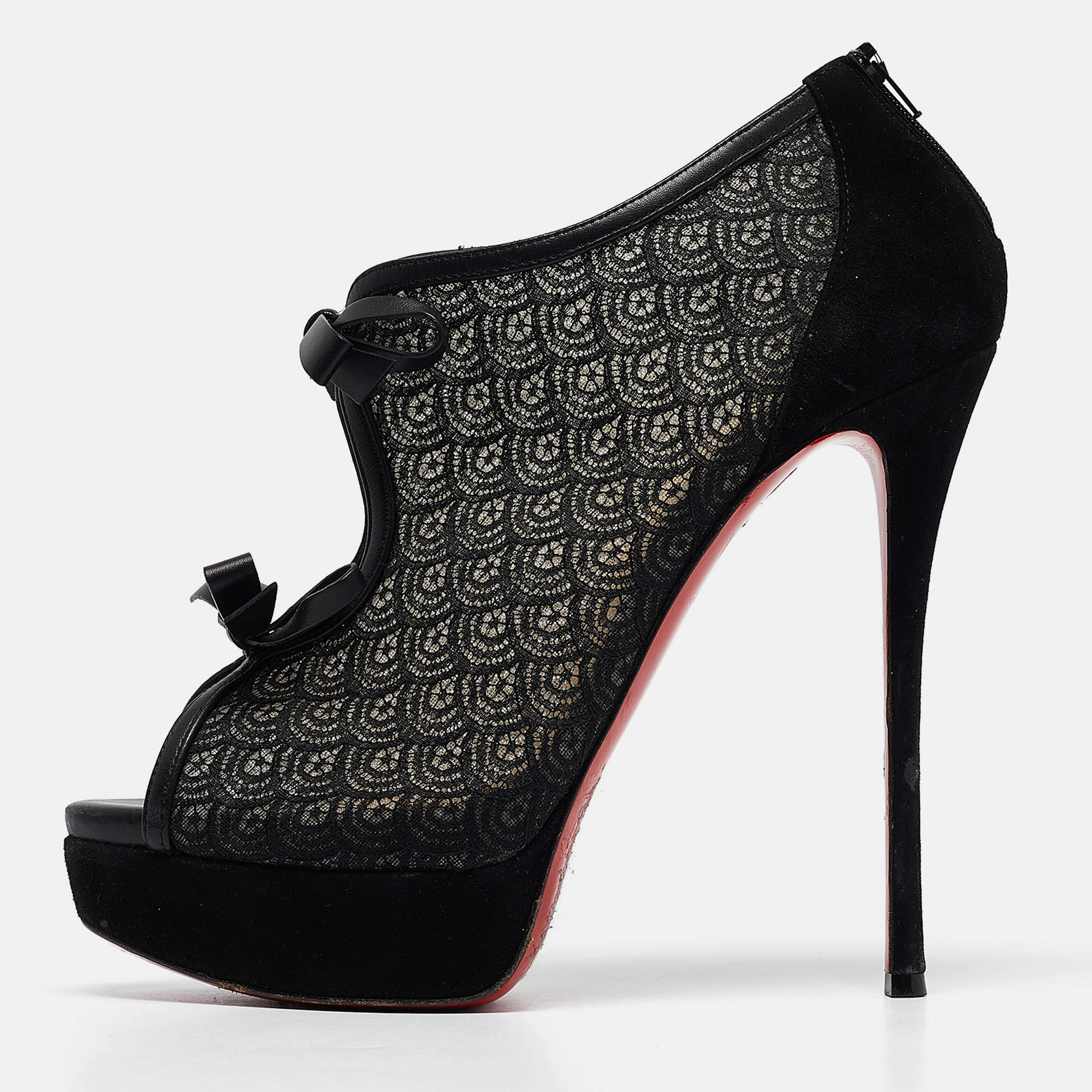 

Christian Louboutin Black Lace and Suede Empiralta Booties Size