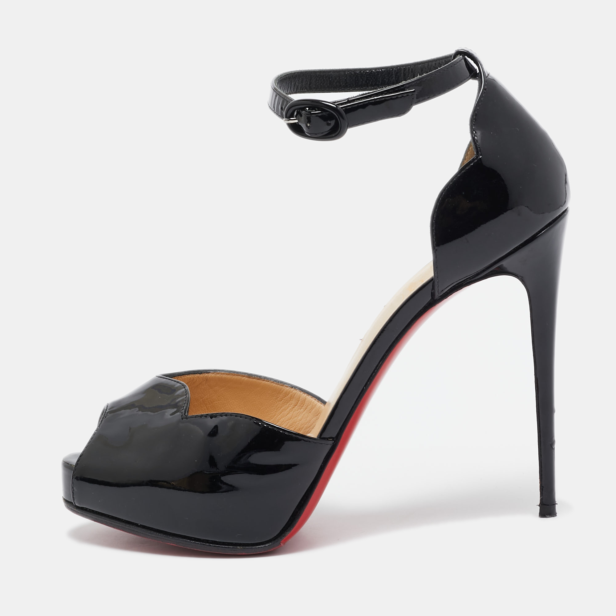 

Christian Louboutin Black Patent Leather Ankle Strap Sandals Size