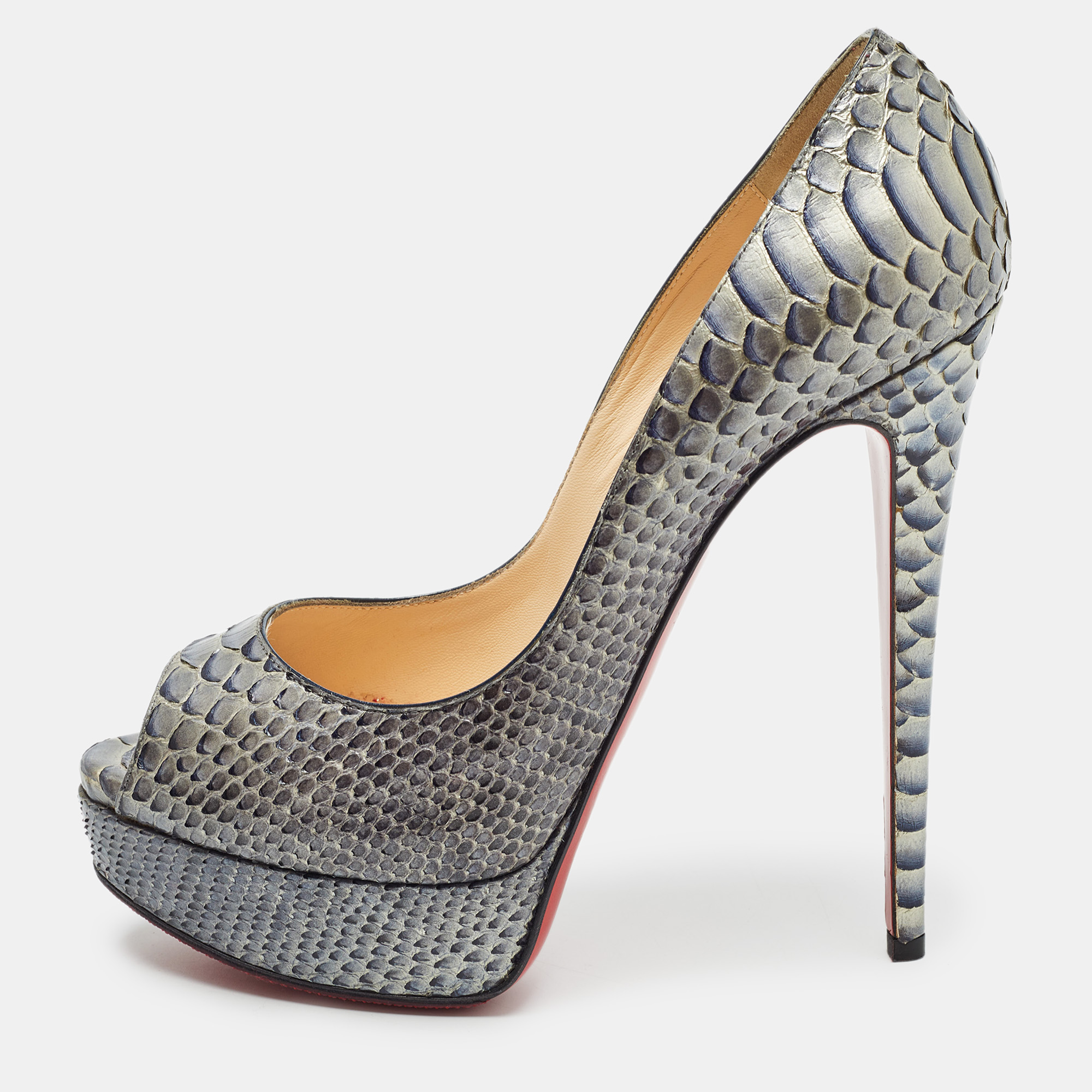 

Christian Louboutin Grey Python Lady Peep Pumps Size