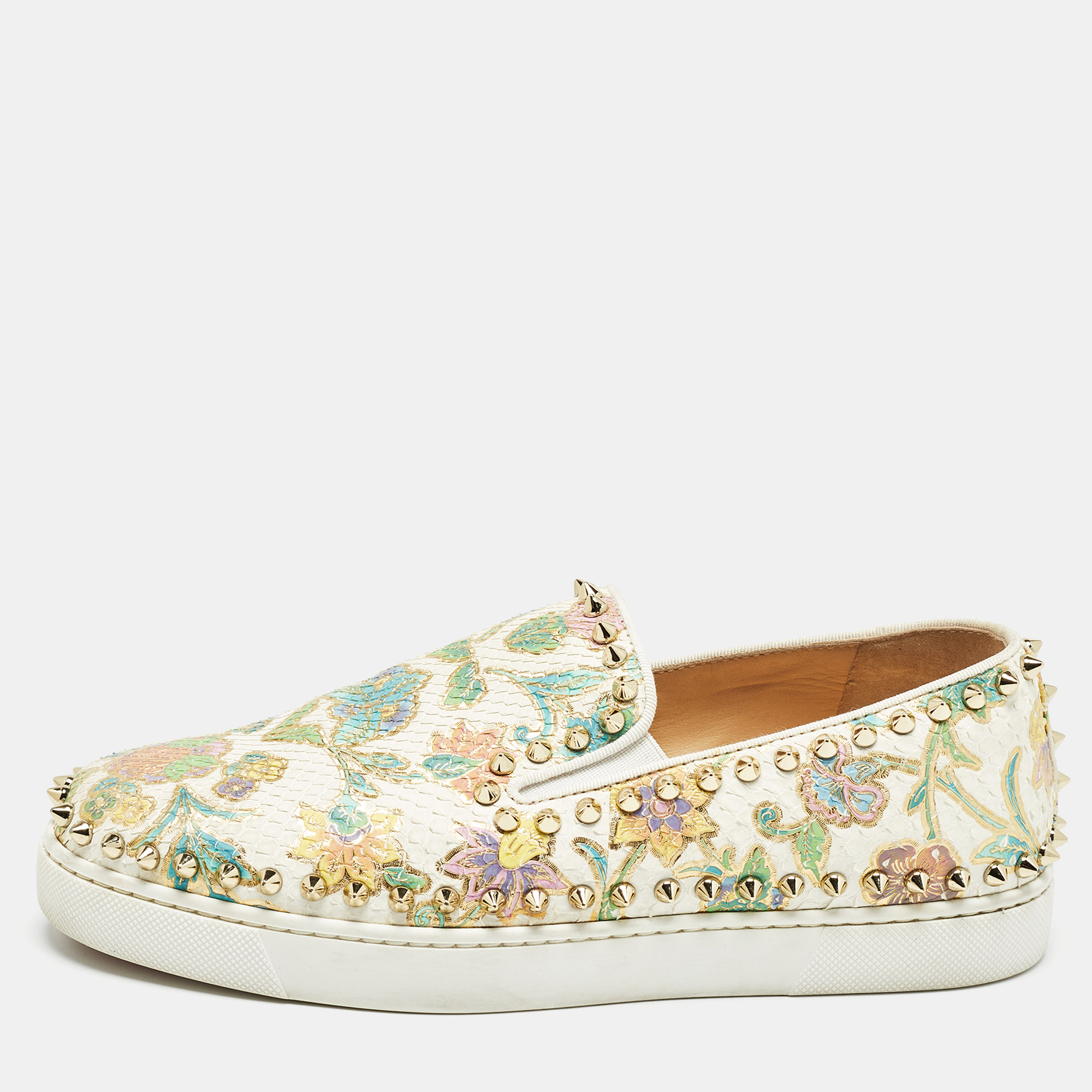 

Christian Louboutin Multicolor Floral Print Python Pik Boat Sneakers Size