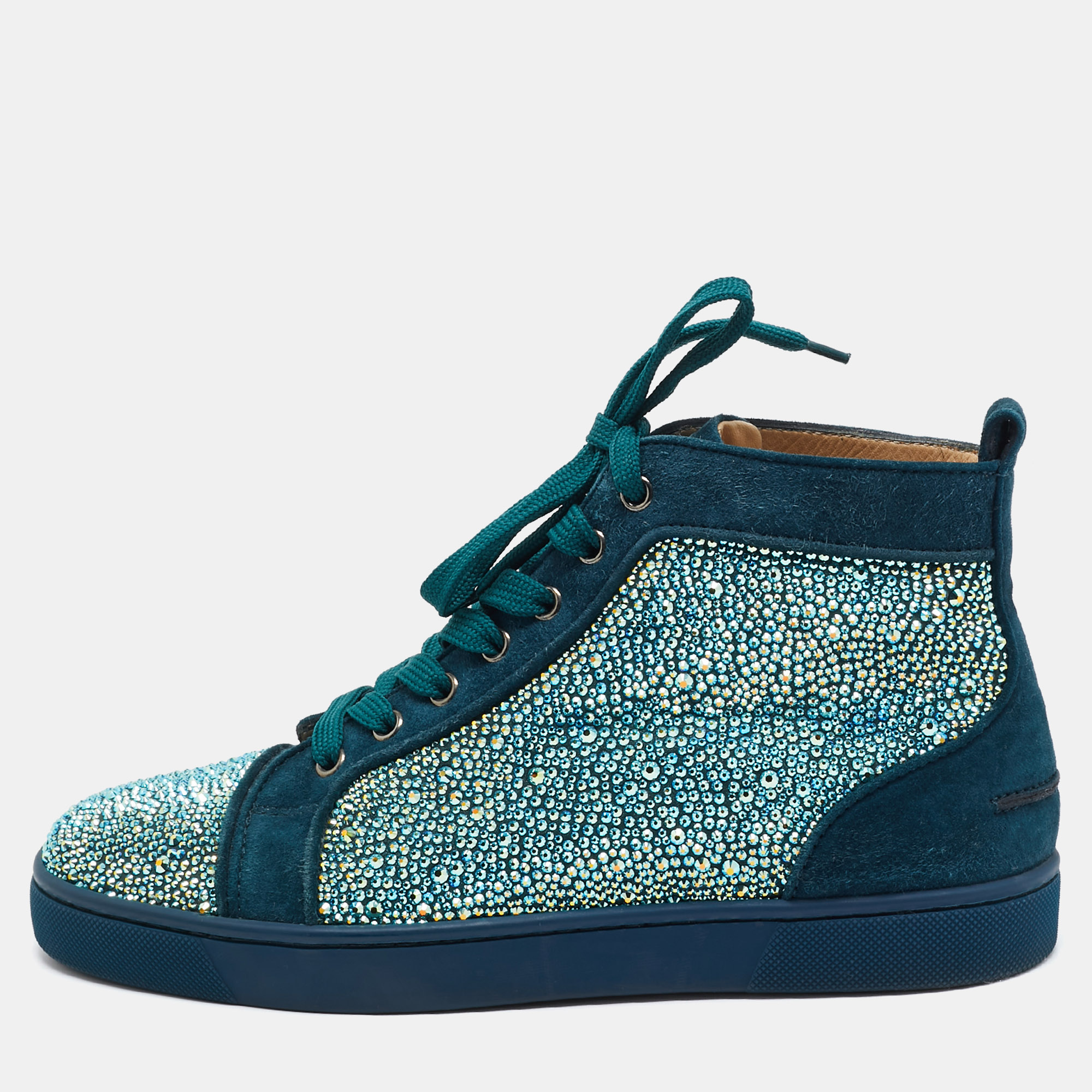 

Christian Louboutin Green Suede Louis Strass High Top Sneakers Size