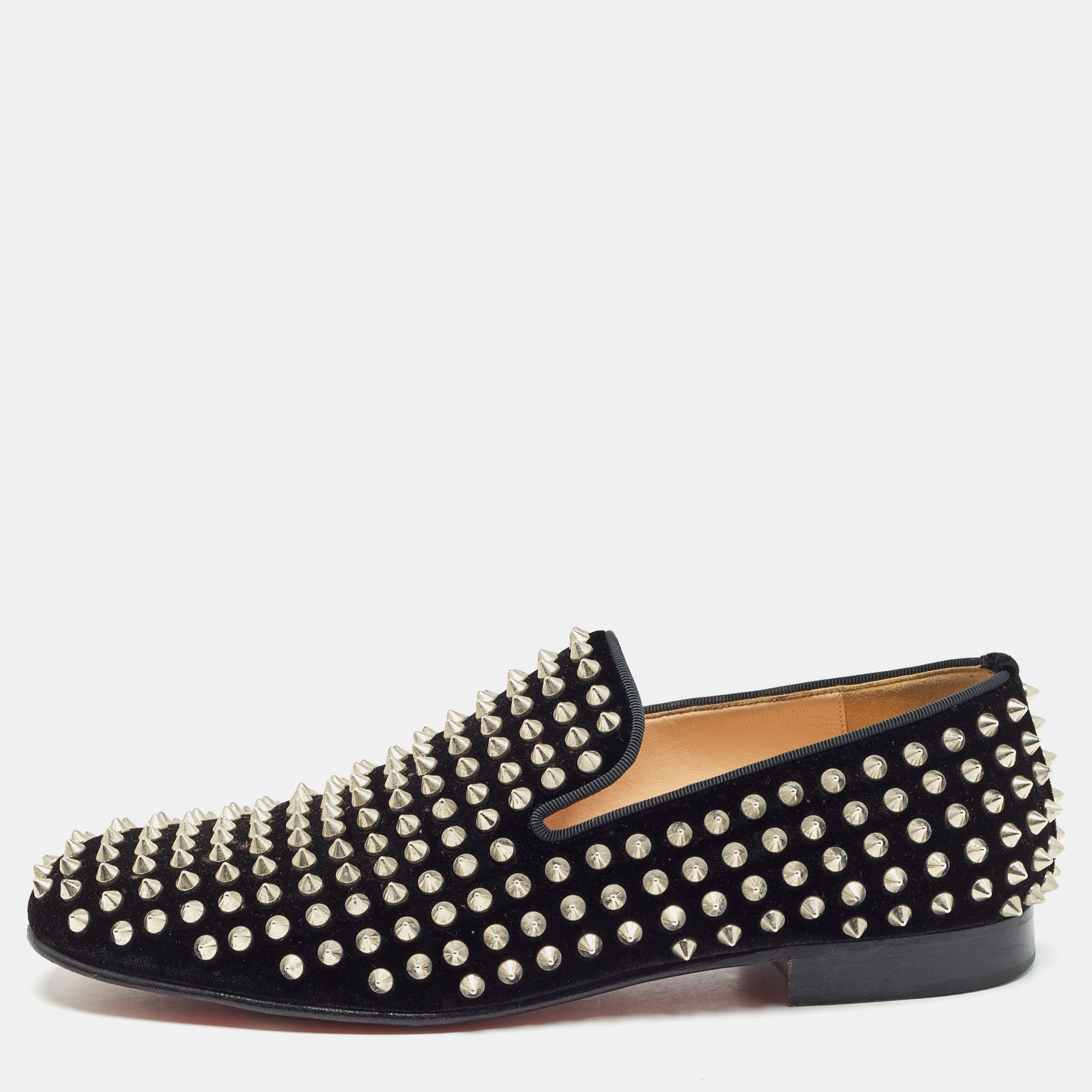 Pre-owned Christian Louboutin Black Velvet Dandelion Spike Smoking Slippers Size 40