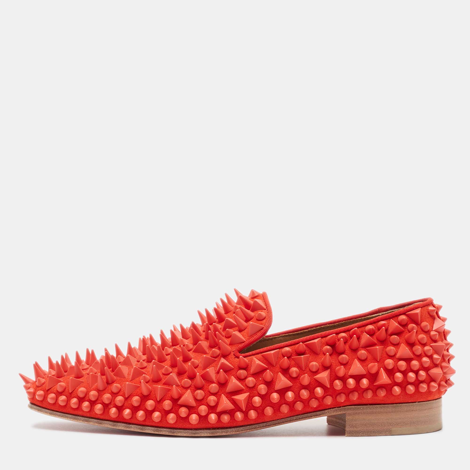 Pre-owned Christian Louboutin Red Suede Spike Smoking Slippers Size 40