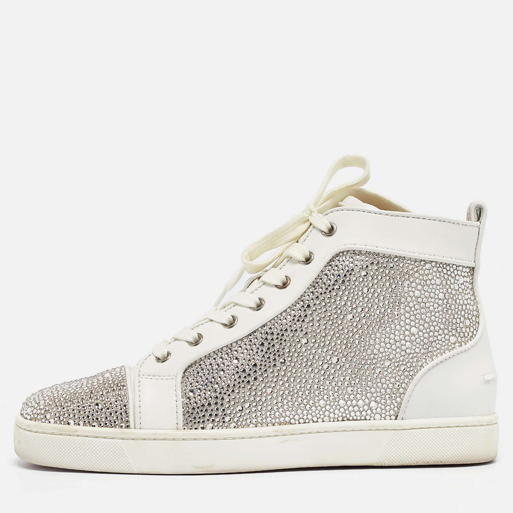 

Christian Louboutin White Leather and Crystal Louis Strass High Top Sneakers Size