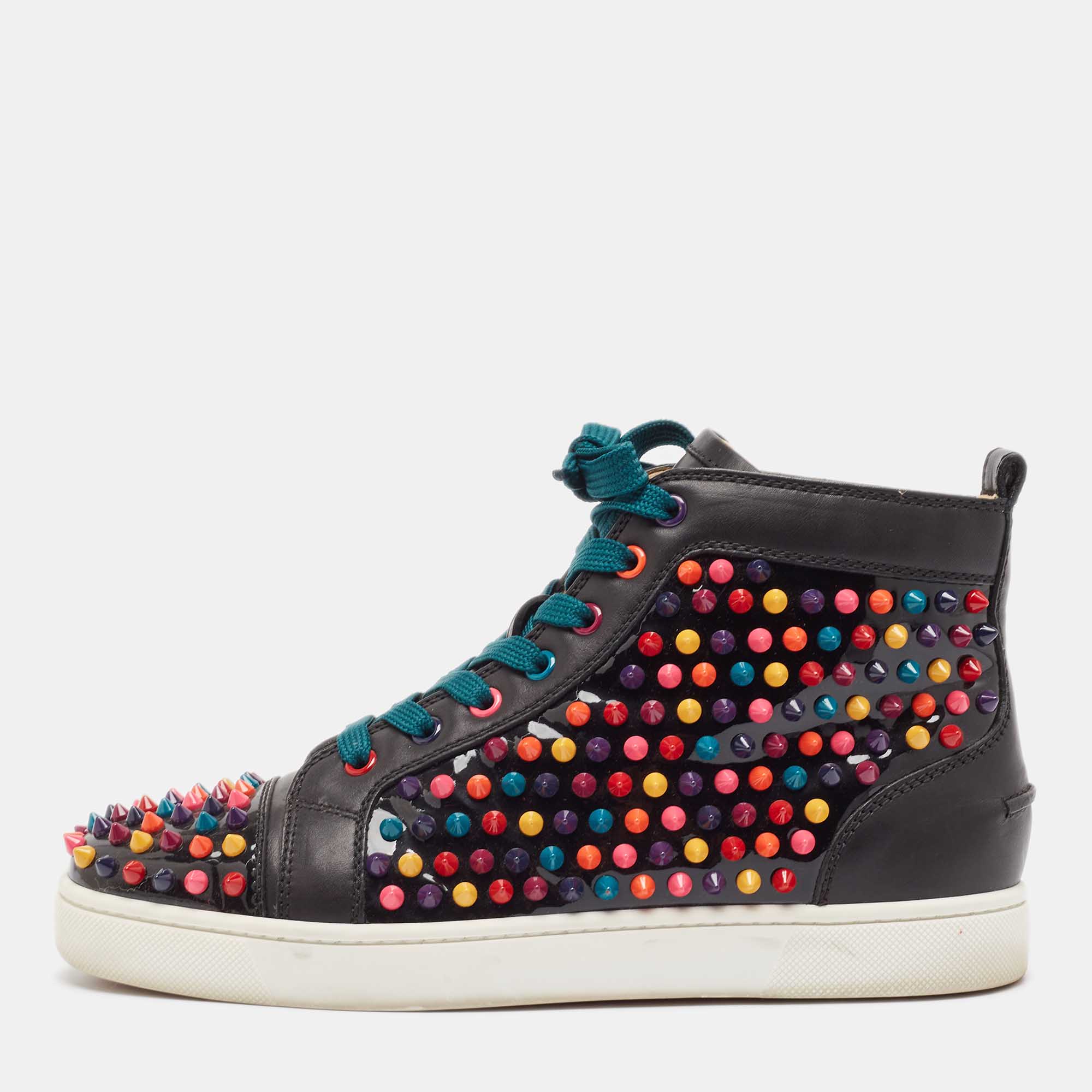 Pre-owned Christian Louboutin Multicolor Leather Louis Spikes High Top Sneakers Size 40