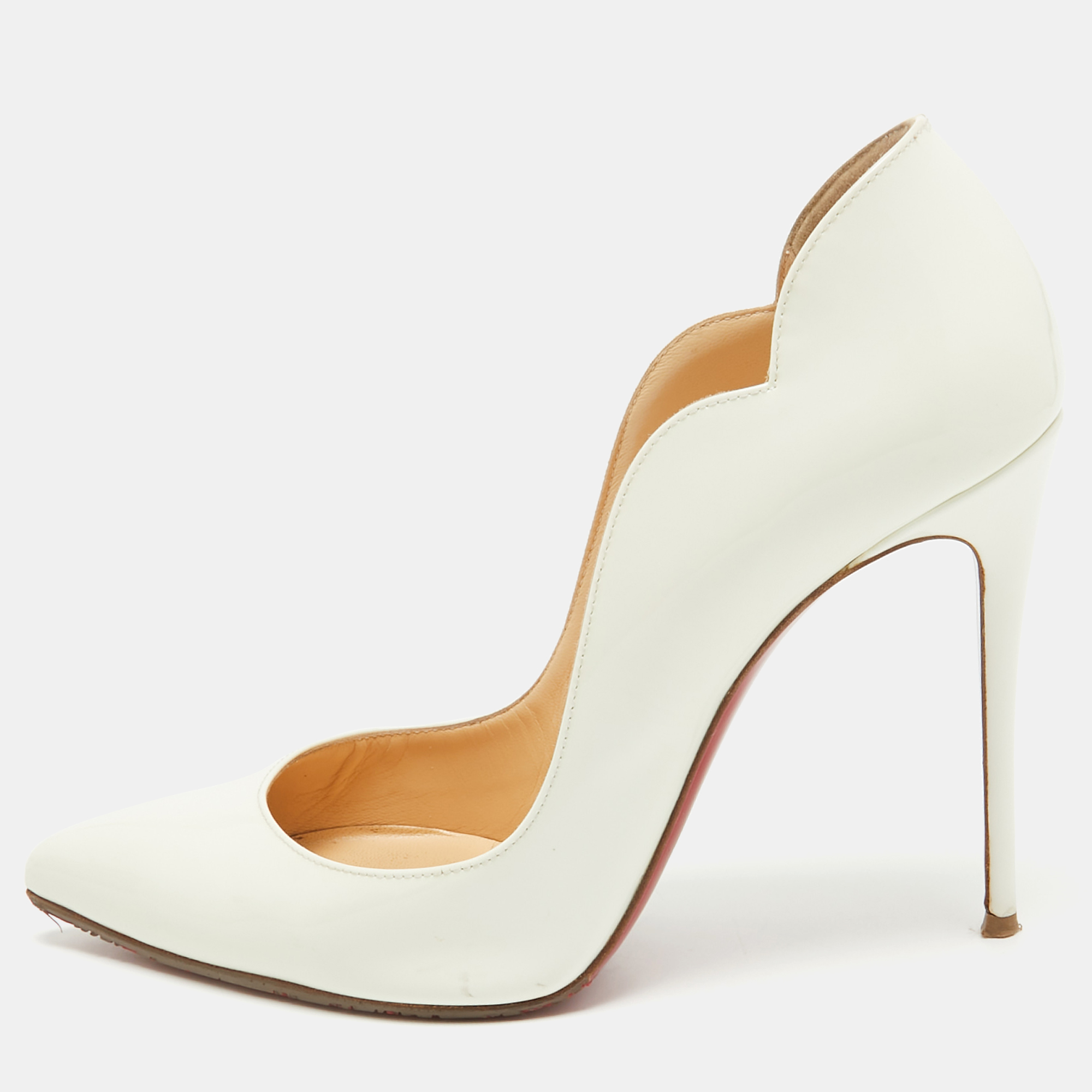 Pre-owned Christian Louboutin Cream Patent Hot Chick Pumps Size 39.5