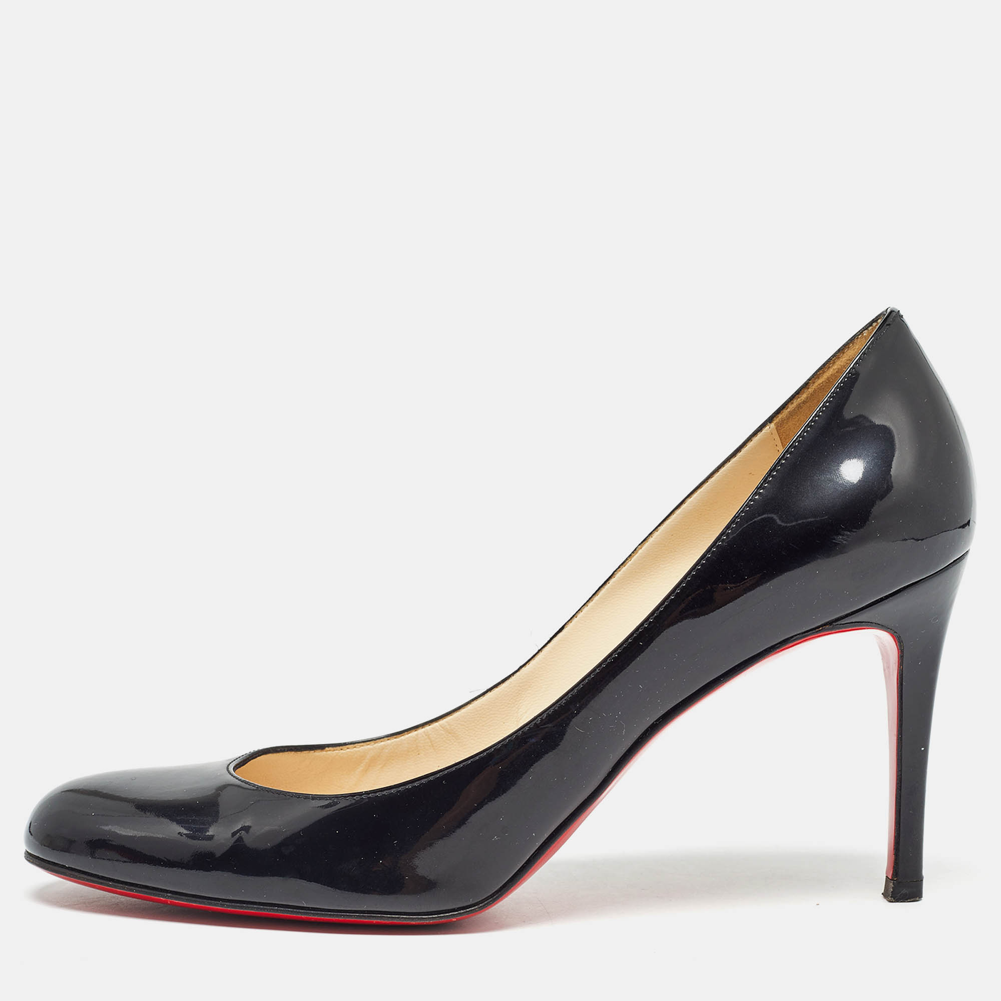 Pre-owned Christian Louboutin Black Patent Leather Miss Gena Pumps Size 37.5