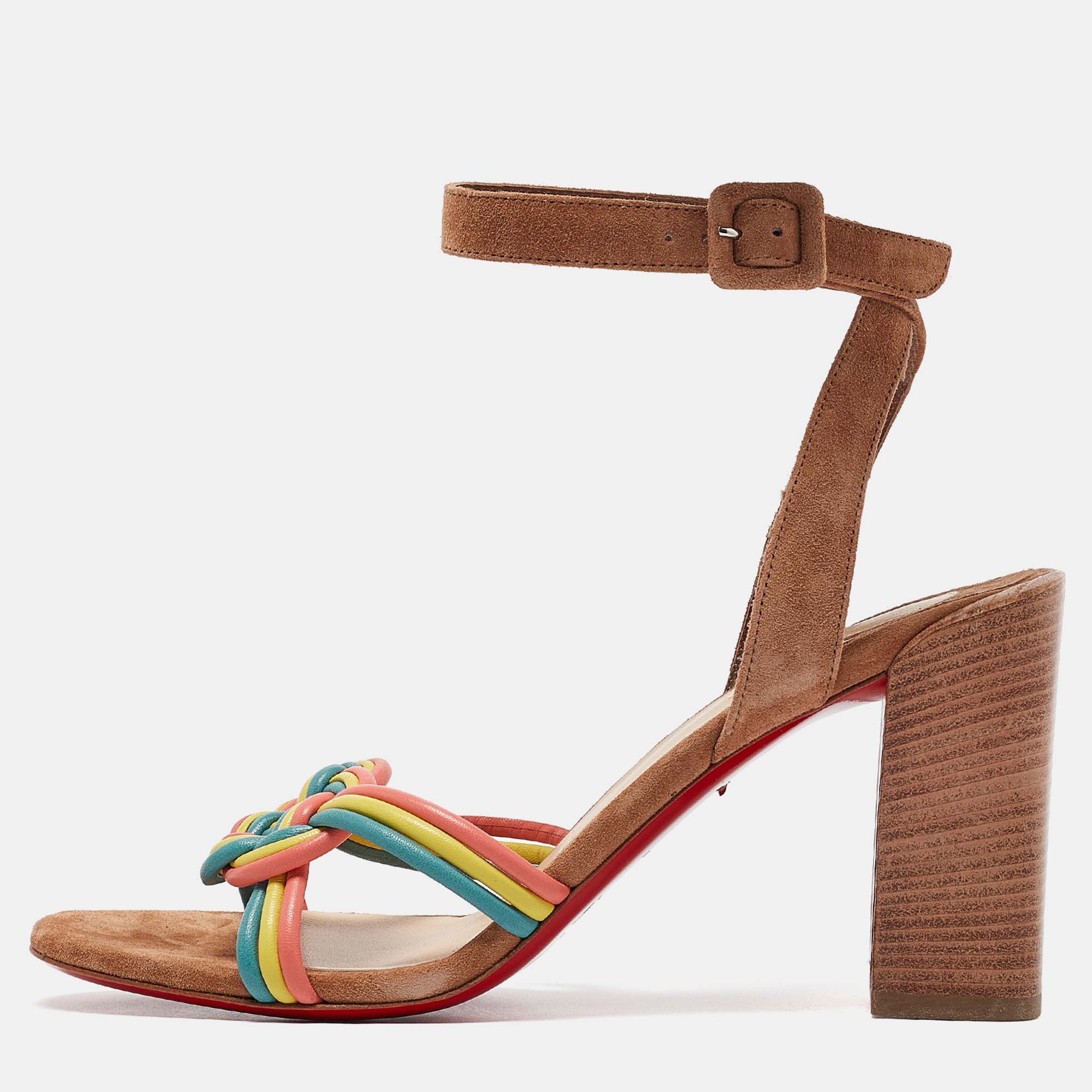 

Christian Louboutin Multicolor Woven Leather and Suede Ella Sandals Size