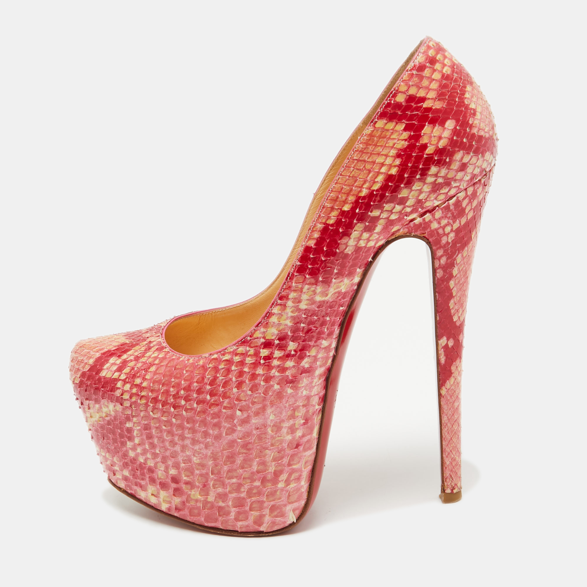 

Christian Louboutin Two Tone Python Daffodile Pumps Size, Pink