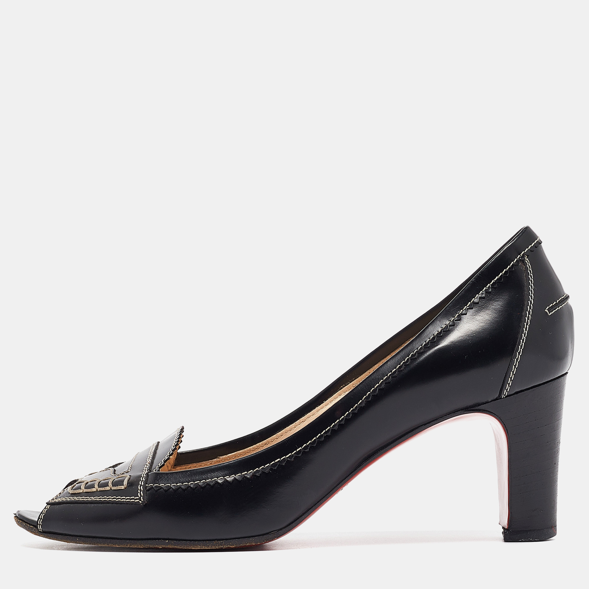 

Christian Louboutin Black Leather Peep Toe Pumps Size