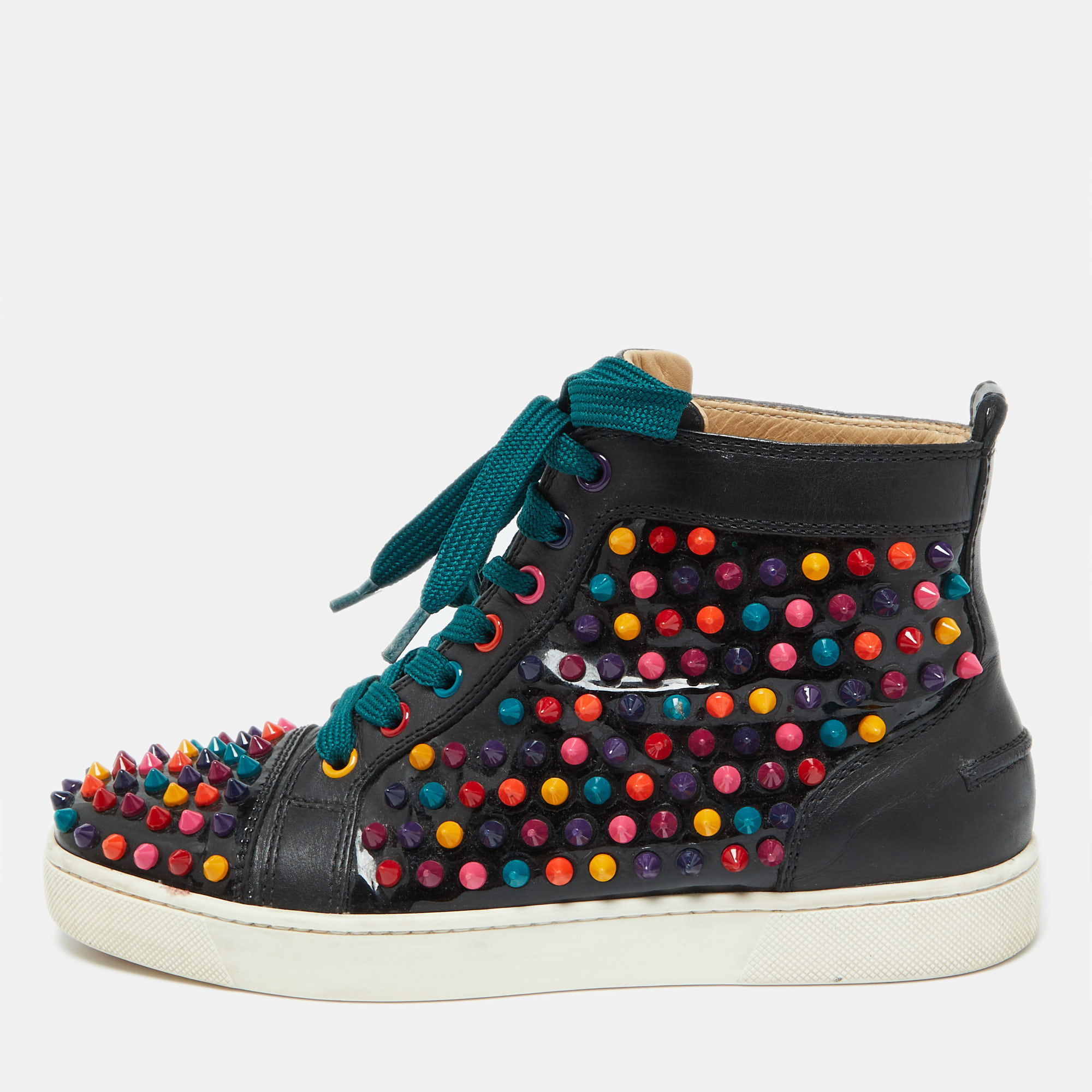 

Christian Louboutin Black Patent and Leather Multicolor Spikes Louis Sneakers Size