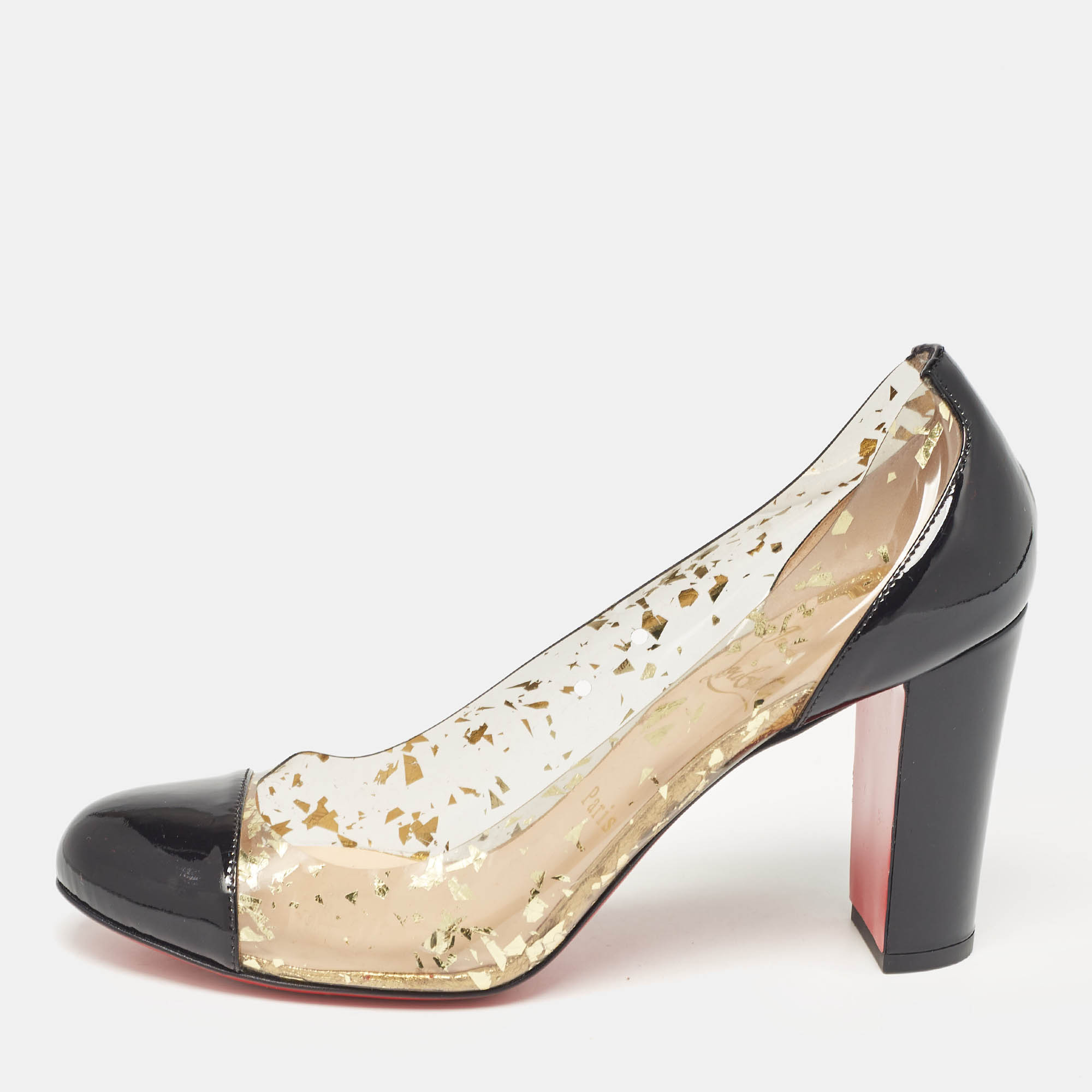 

Christian Louboutin Black Patent Leather and Textured PVC Round Toe Pumps Size