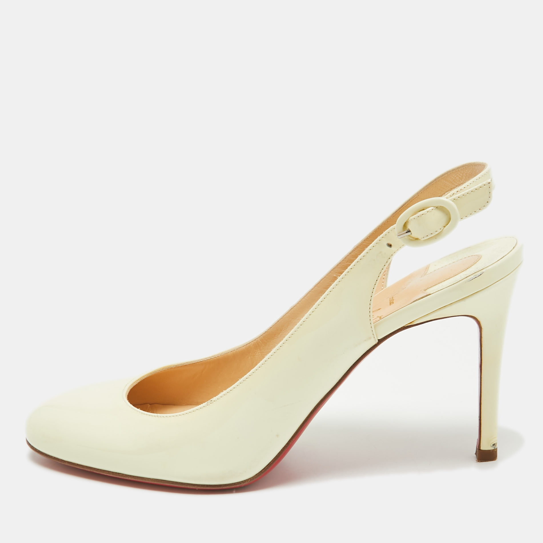 Pre-owned Christian Louboutin Cream Patent Leather Pumps 37