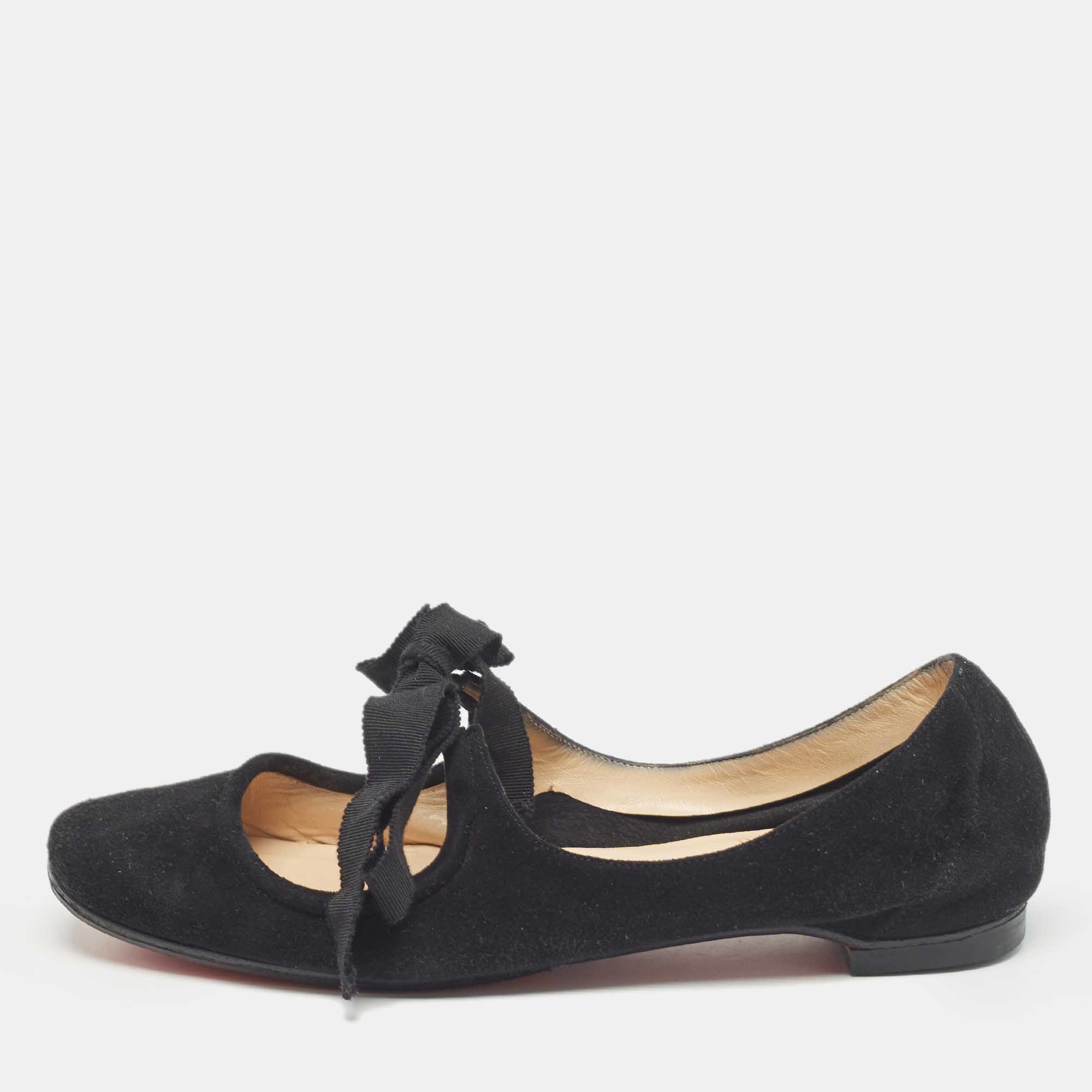 

Christian Louboutin Black Suede Bow Tie Ballet Flats Size