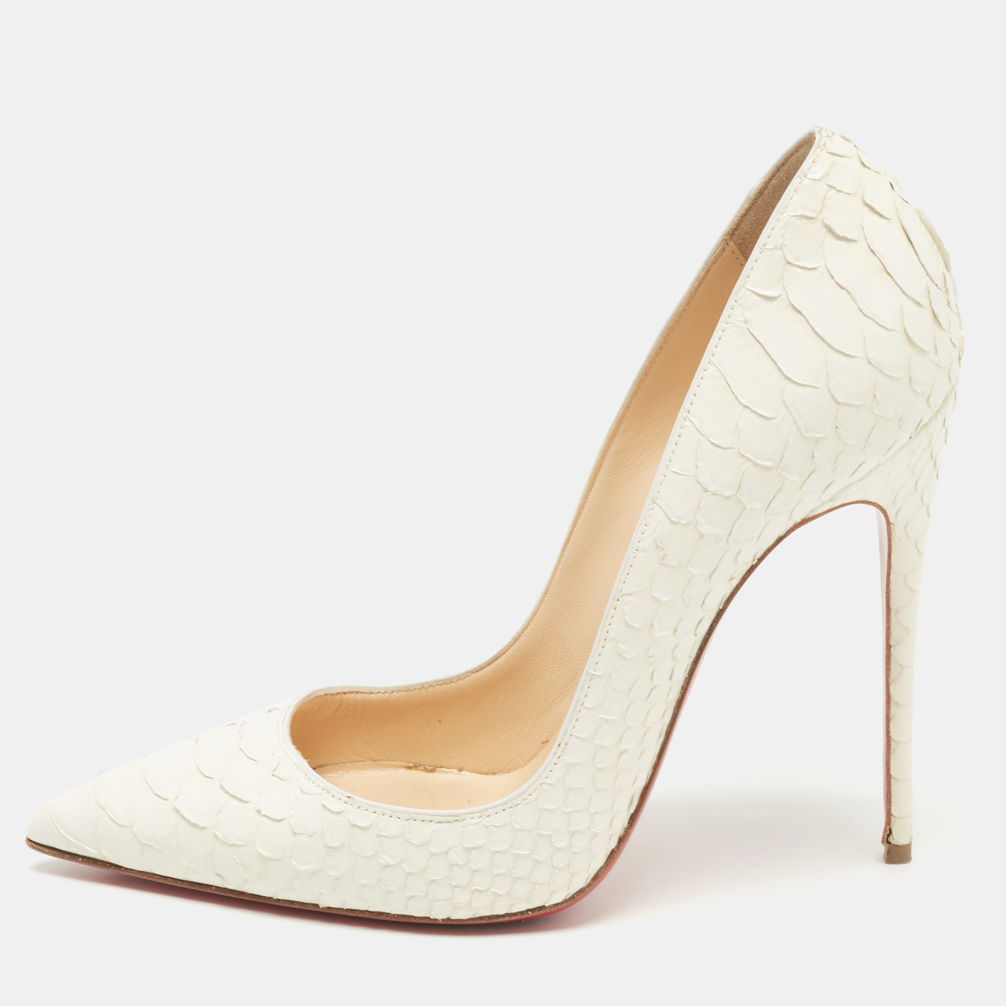 Pre-owned Christian Louboutin Off White Python So Kate Pumps Size 36.5