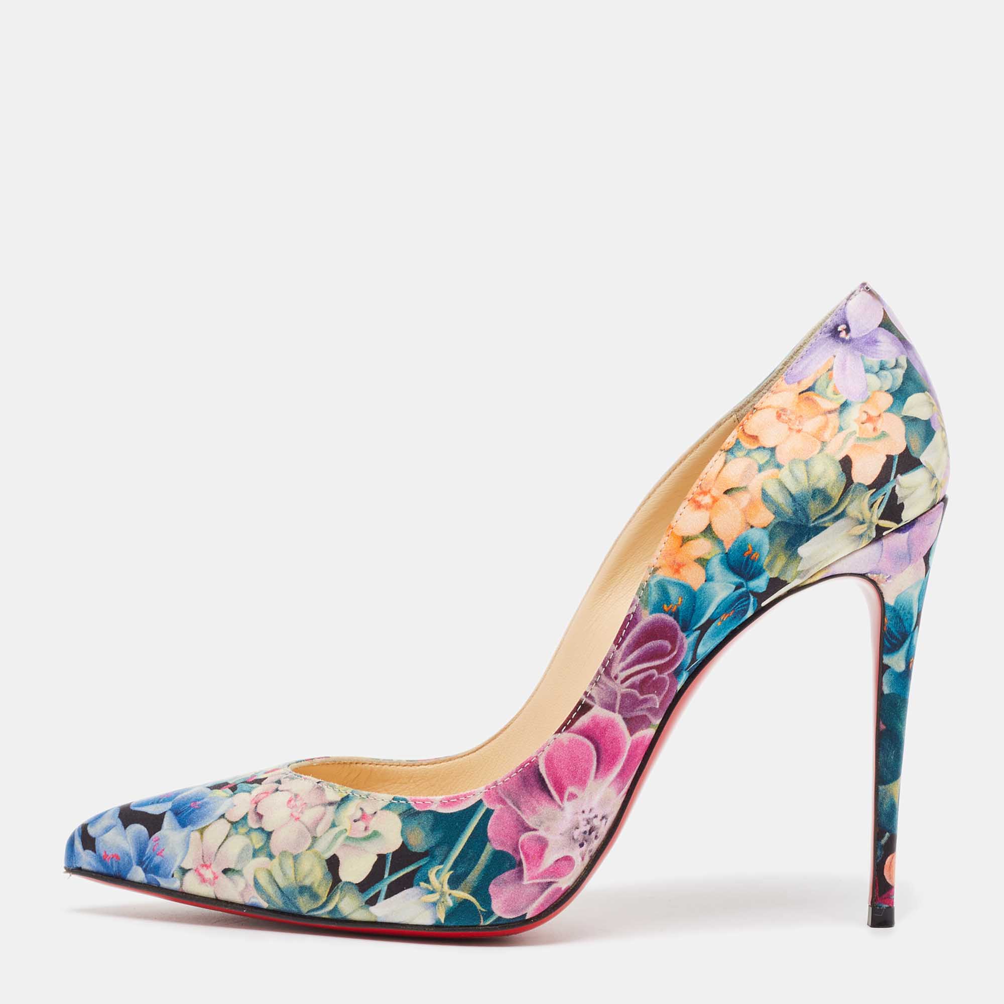 

Christian Louboutin Multicolor Floral Satin Pigalle Follies Pumps Size