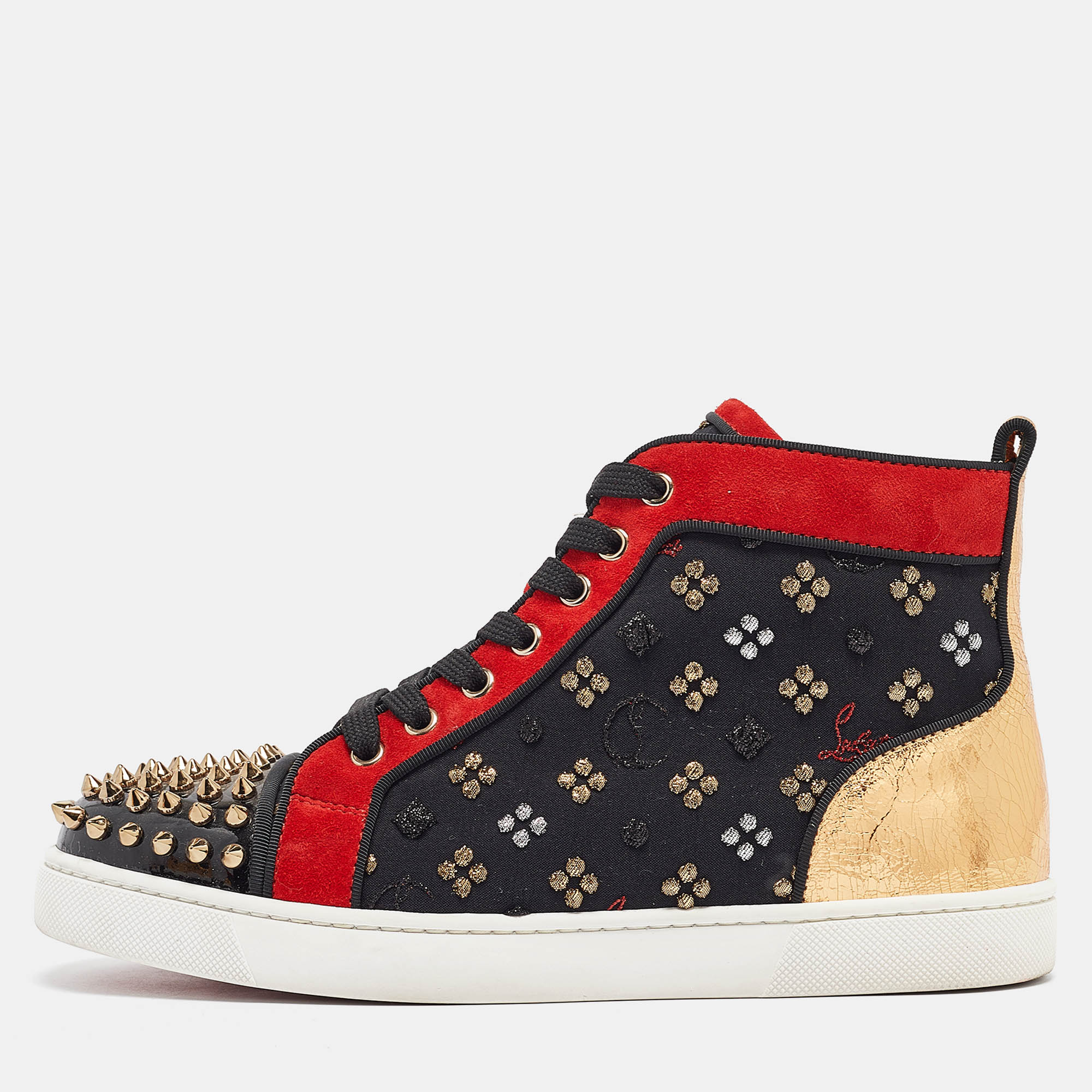 

Christian Louboutin Multicolor Fabric and Patent Leather Lou Spike Orlato High Top Sneakers Size