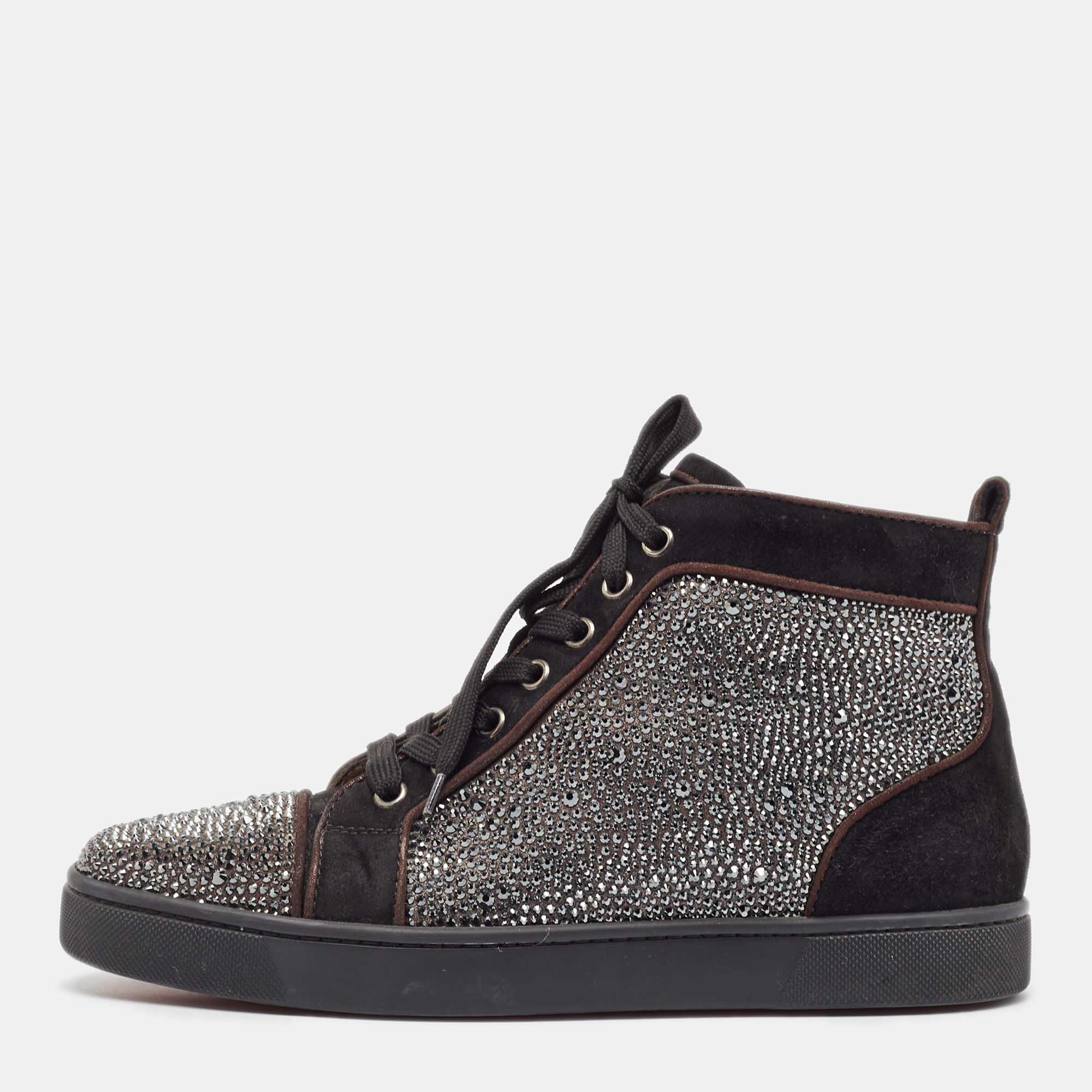 

Christian Louboutin Black Suede Crystal Embellished Louis High Top Sneakers Size