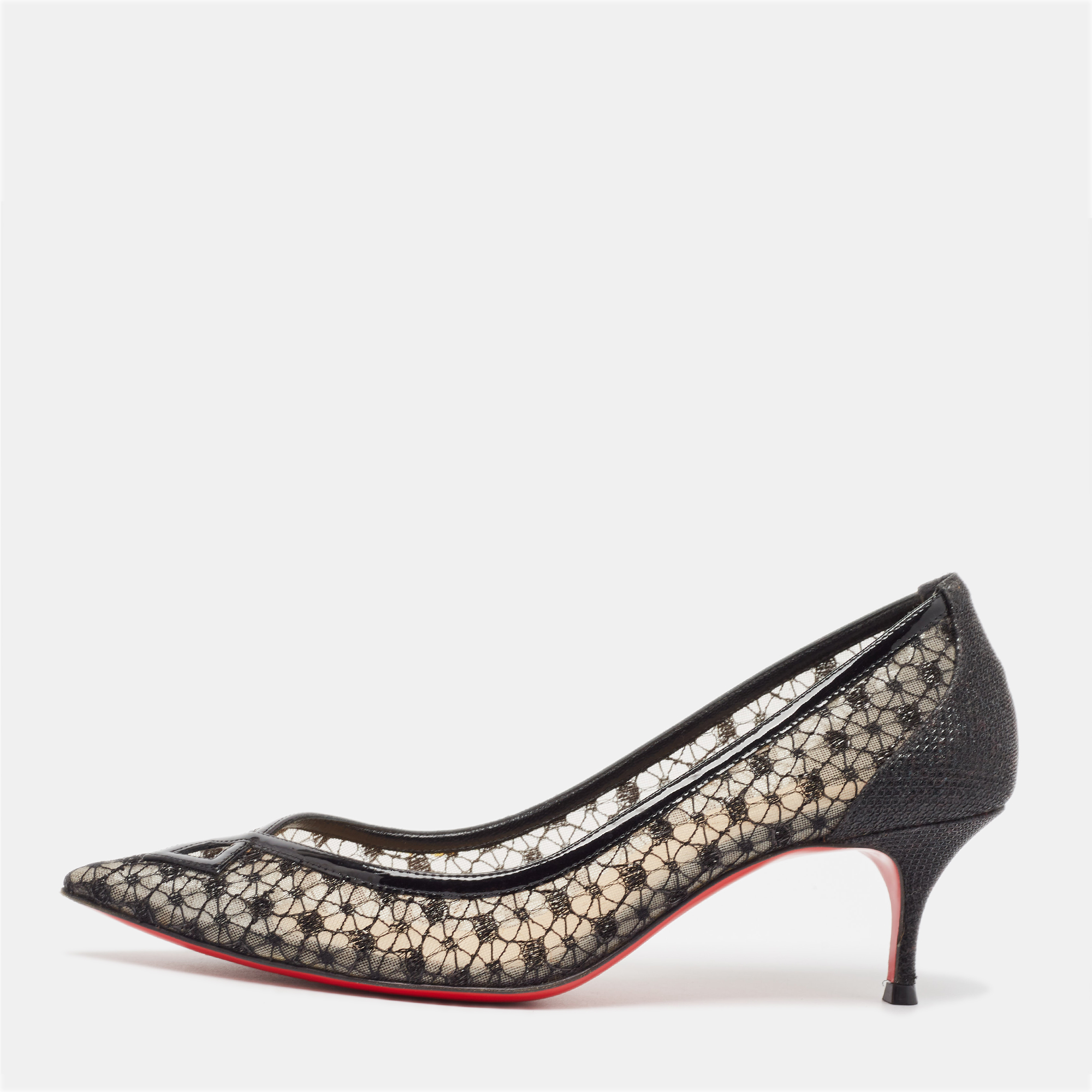 Pre-owned Christian Louboutin Black Lace Neoalto Pumps Size 38