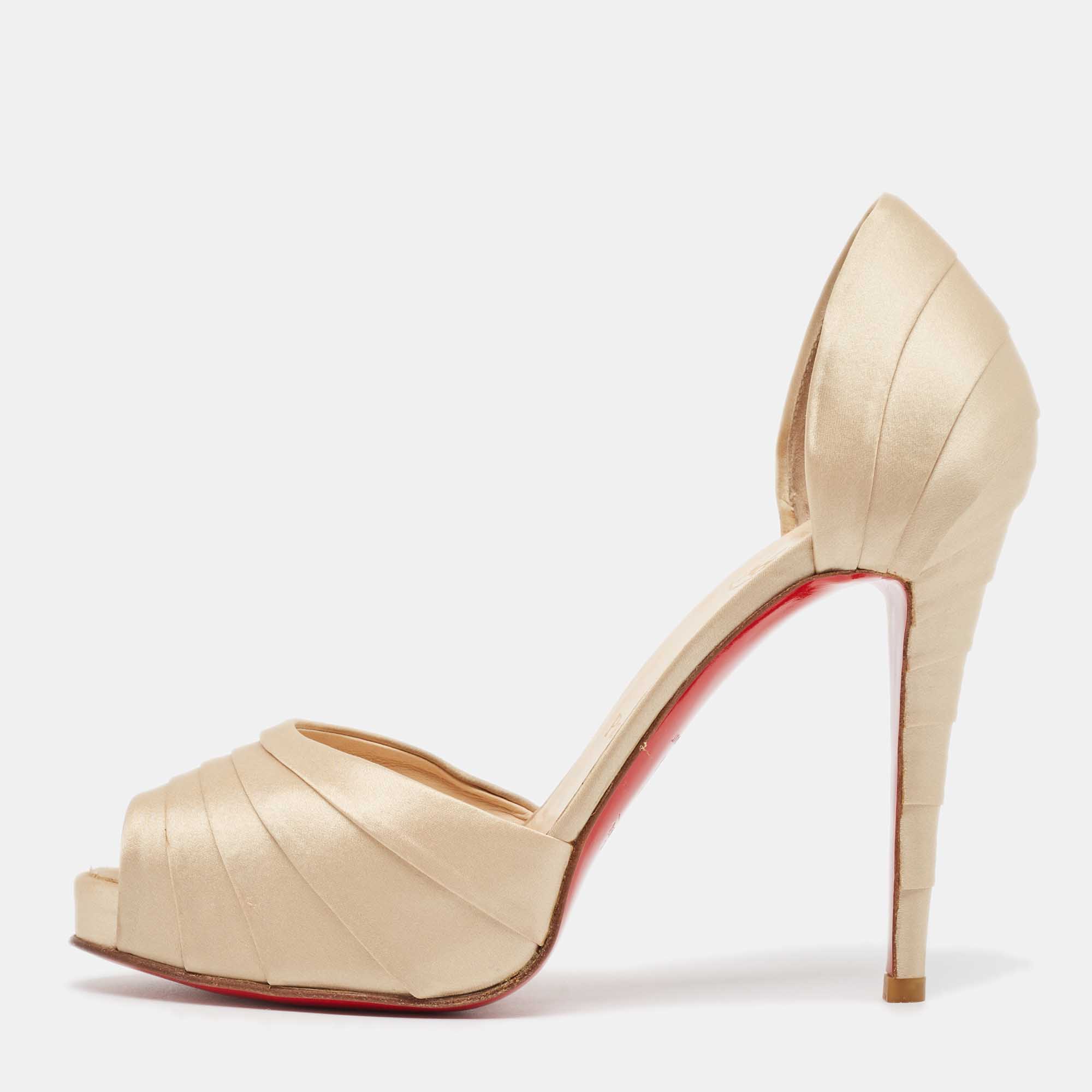 Pre-owned Christian Louboutin Gold Satin Armadillo Pumps Size 38.5