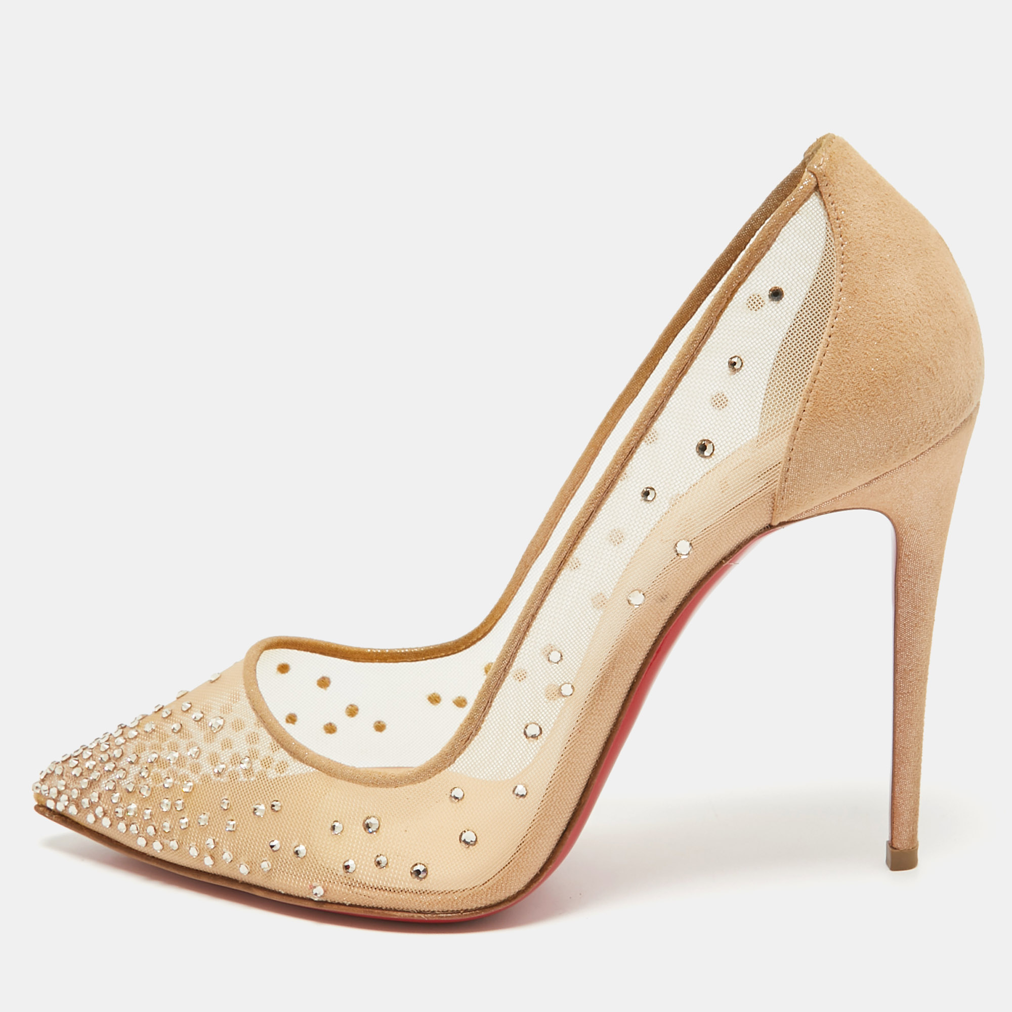 

Christian Louboutin Beige Mesh Follies Strass Pumps Size