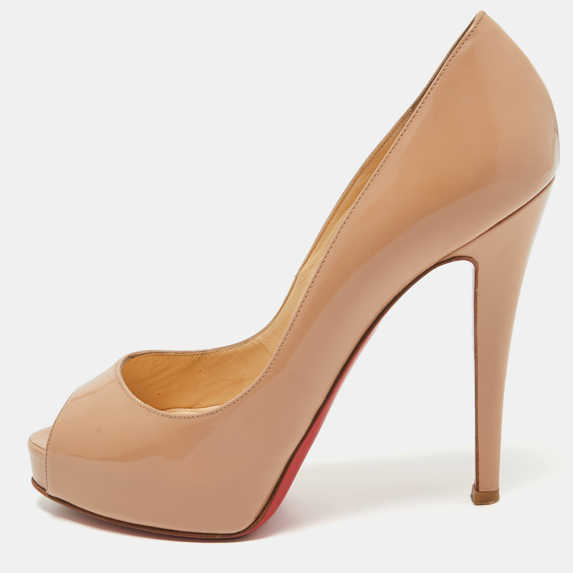 Pre-owned Christian Louboutin Beige Patent Leather Very Prive Pumps Size 37.5