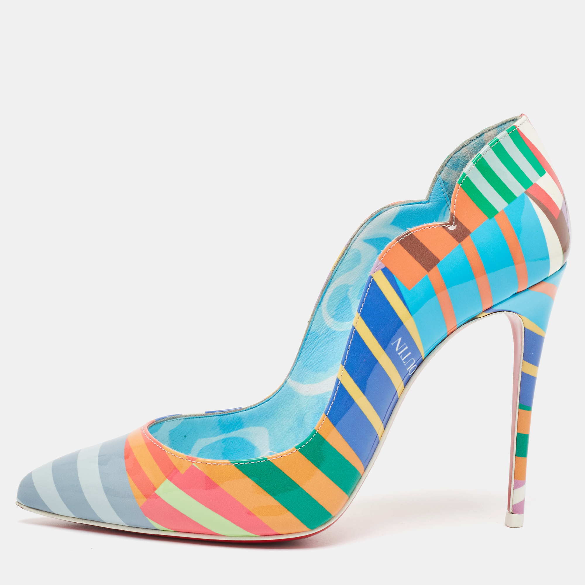 

Christian Louboutin Multicolor Printed Patent Leather Hot Chick Pumps Size