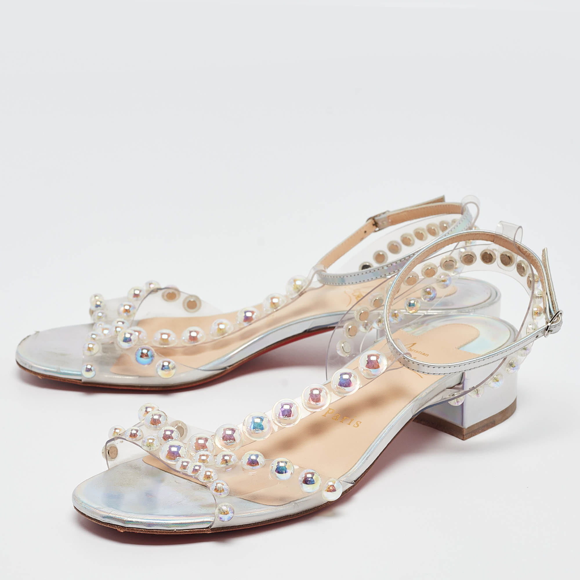 Christian Louboutin Transparent PVC Faridaravie Ankle Strap Sandals Size 37.5 