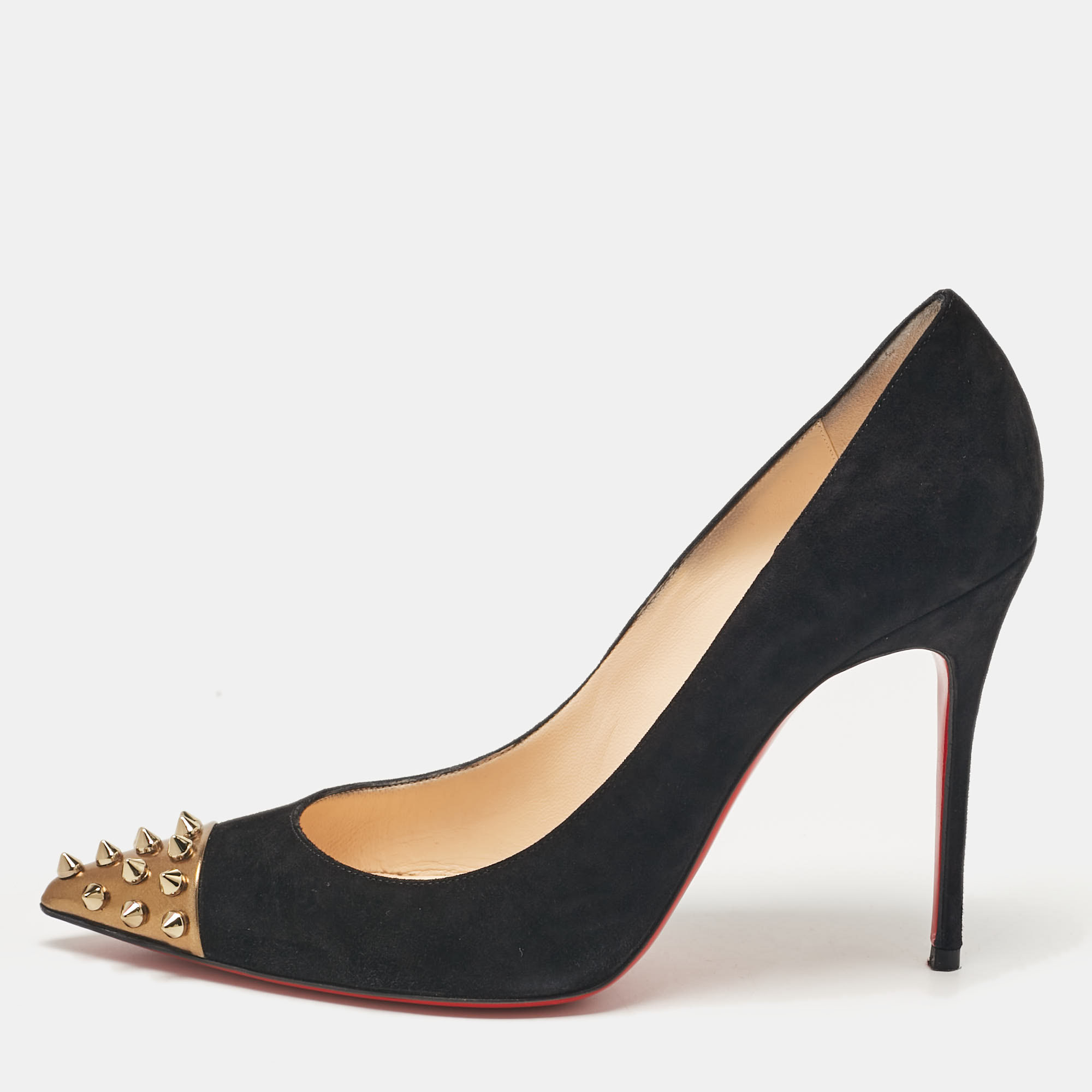 

Christian Louboutin Black Suede Geo Pumps Size