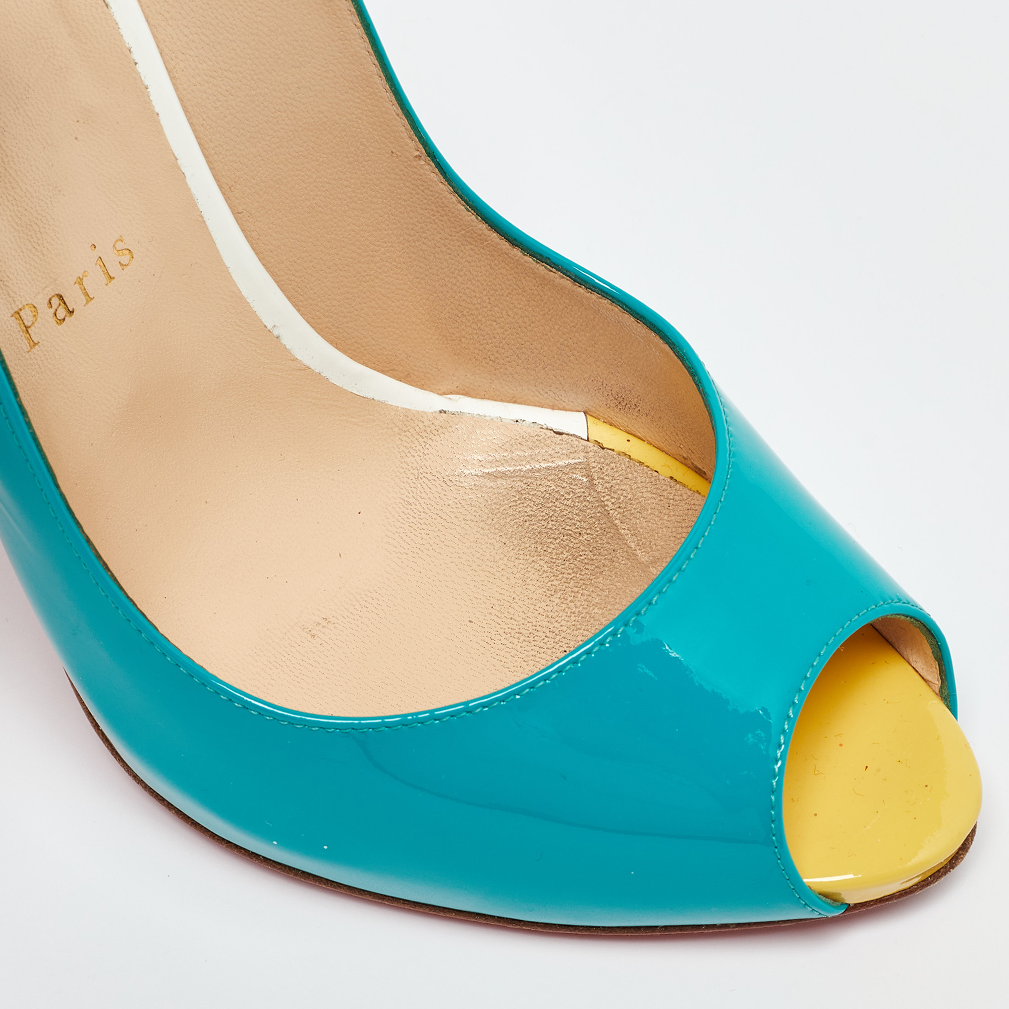 Christian Louboutin Tri Color Patent Leather Flo Sling Pumps Size 38 