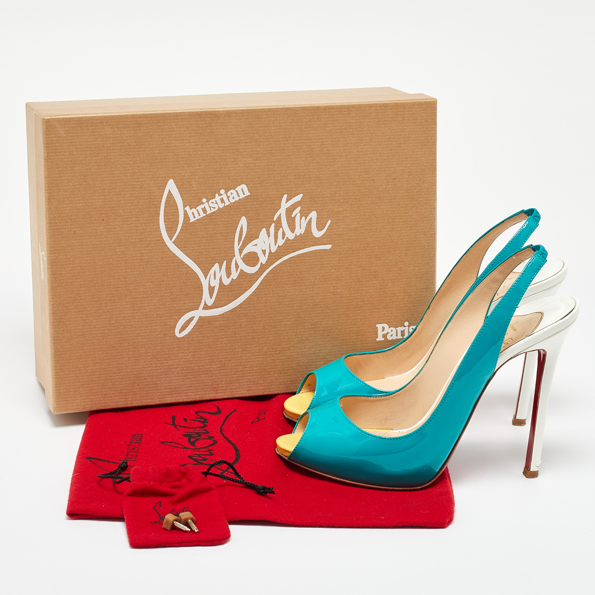 Christian Louboutin Tri Color Patent Leather Flo Sling Pumps Size 38 