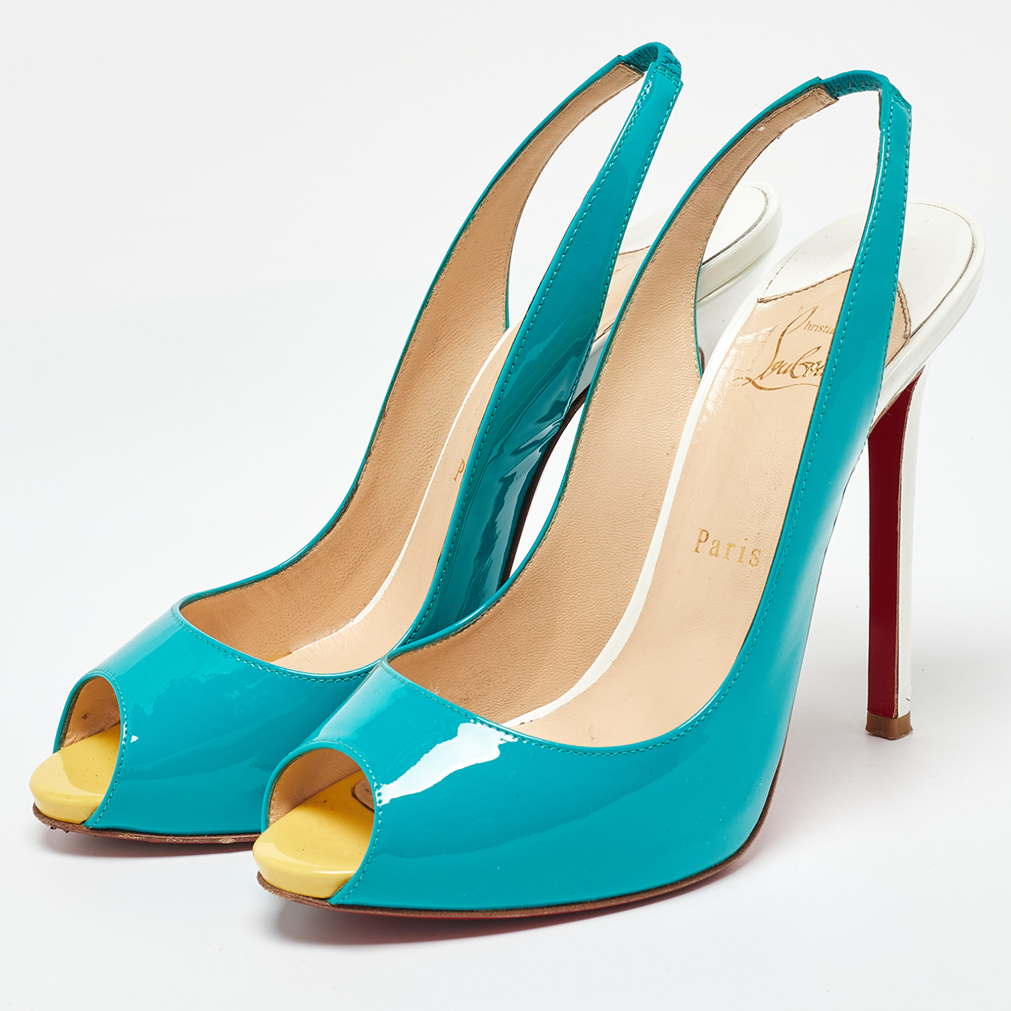 Christian Louboutin Tri Color Patent Leather Flo Sling Pumps Size 38 